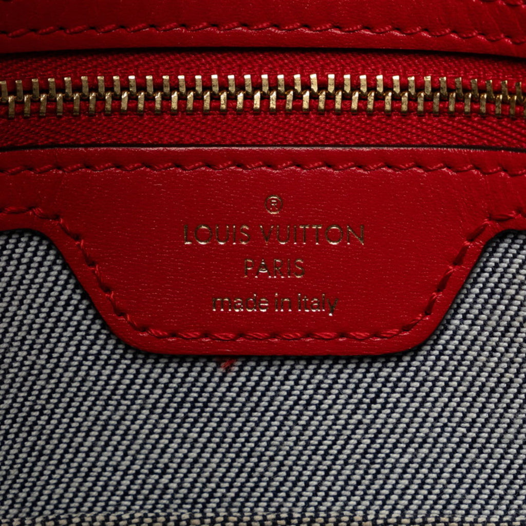 Louis Vuitton Blue Red Color Denim Leather Shoulder Bag Tote Bag
