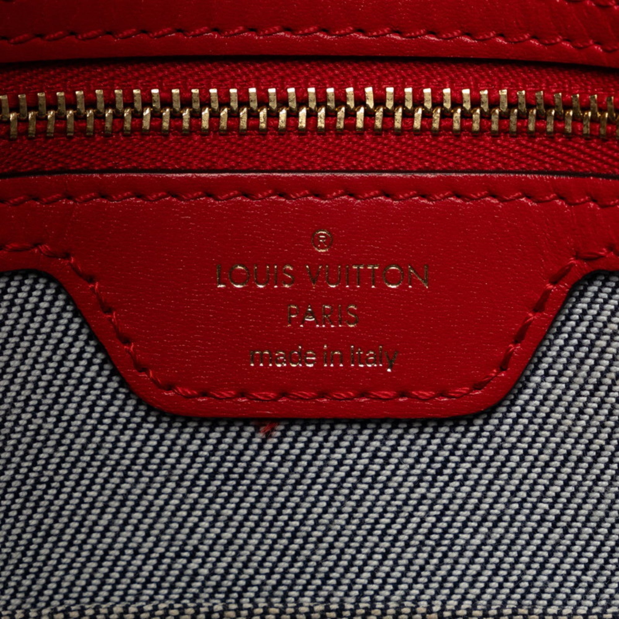 Louis Vuitton Blue Red Color Denim Leather Shoulder Bag Tote Bag