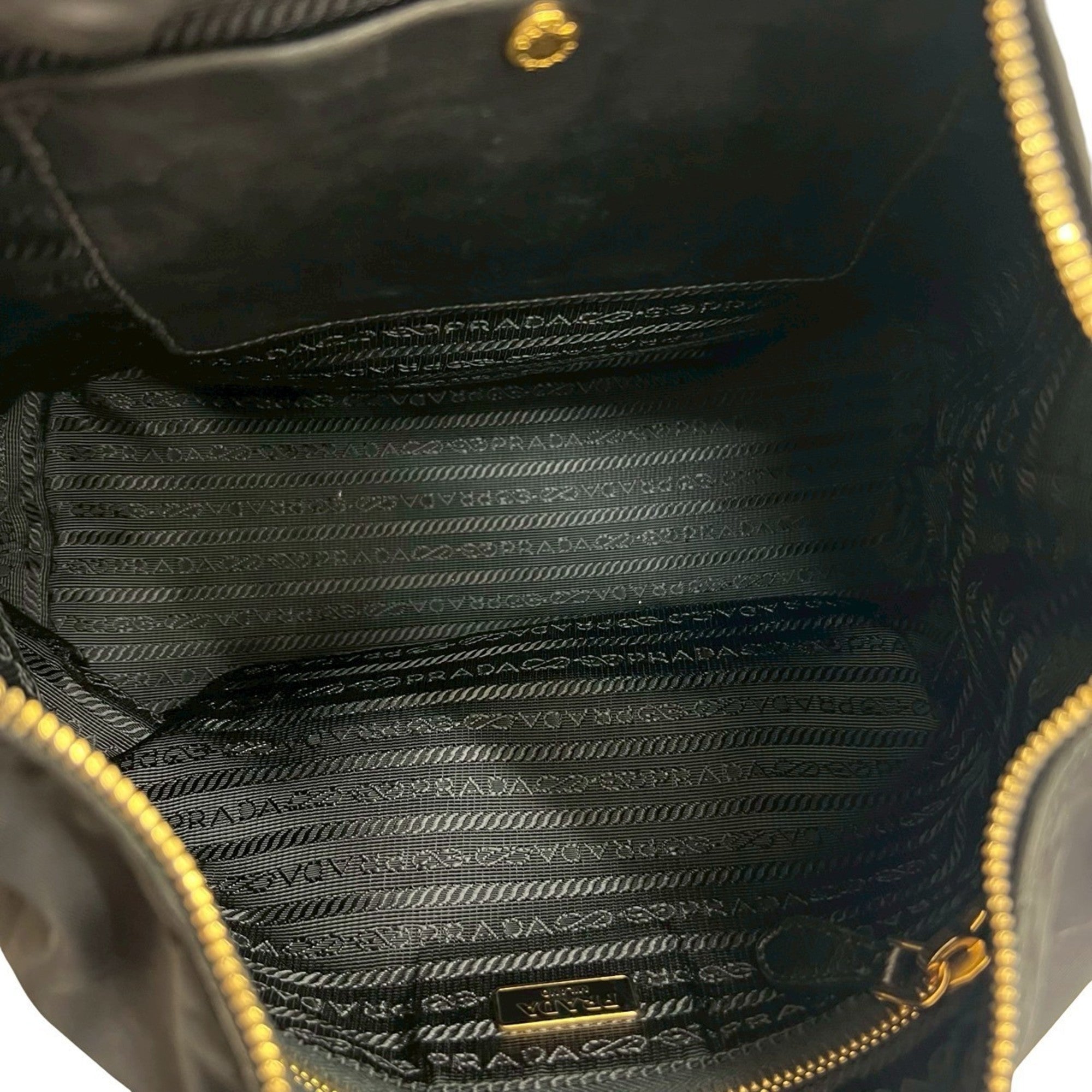 Prada Black Nylon Leather Handbag Shoulder Bag Tote Bag