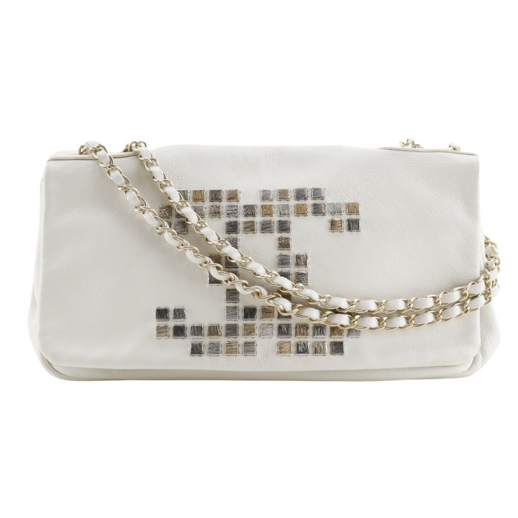Chanel White Leather Shoulder Bag