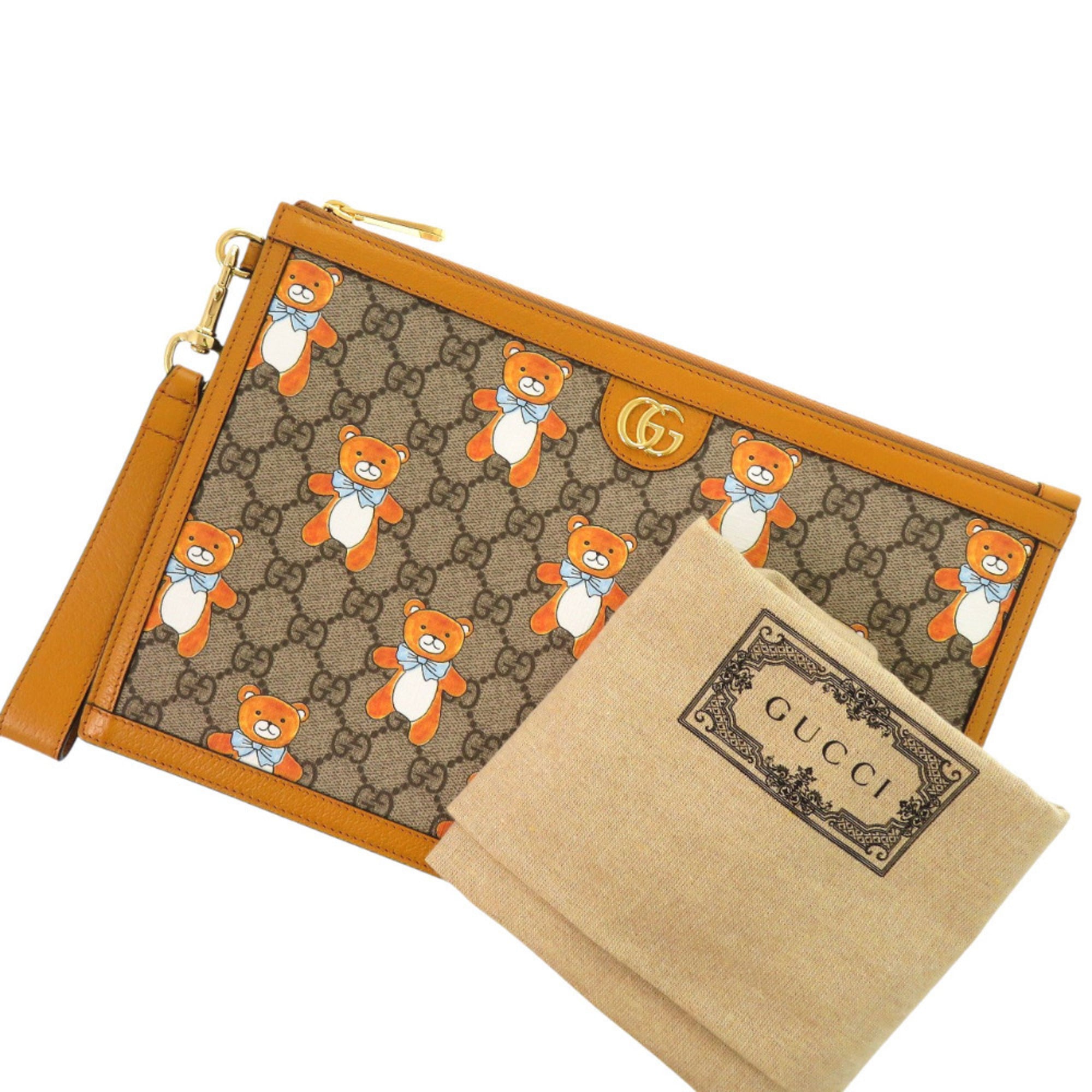 Gucci Beige Yellow Gg Supreme Canvas Leather Clutch Bag (Pre-Owned)