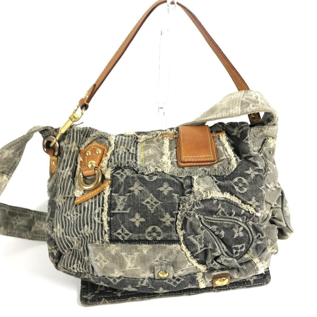 Louis Vuitton Black Gray Monogram Denim Shoulder Bag