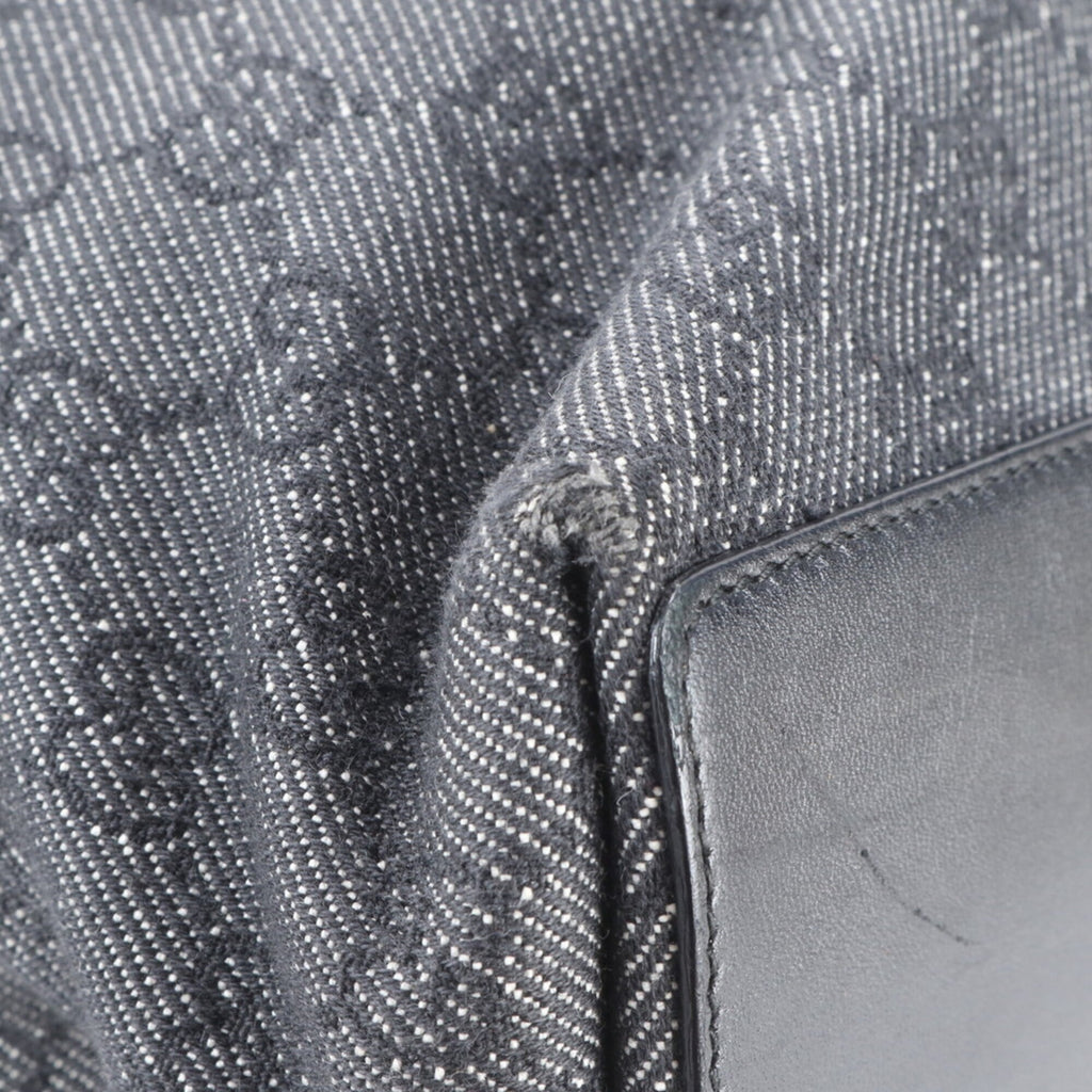 Gucci Black Gray Leather Canvas Handbag Shoulder Bag Tote Bag (Pre-Owned)