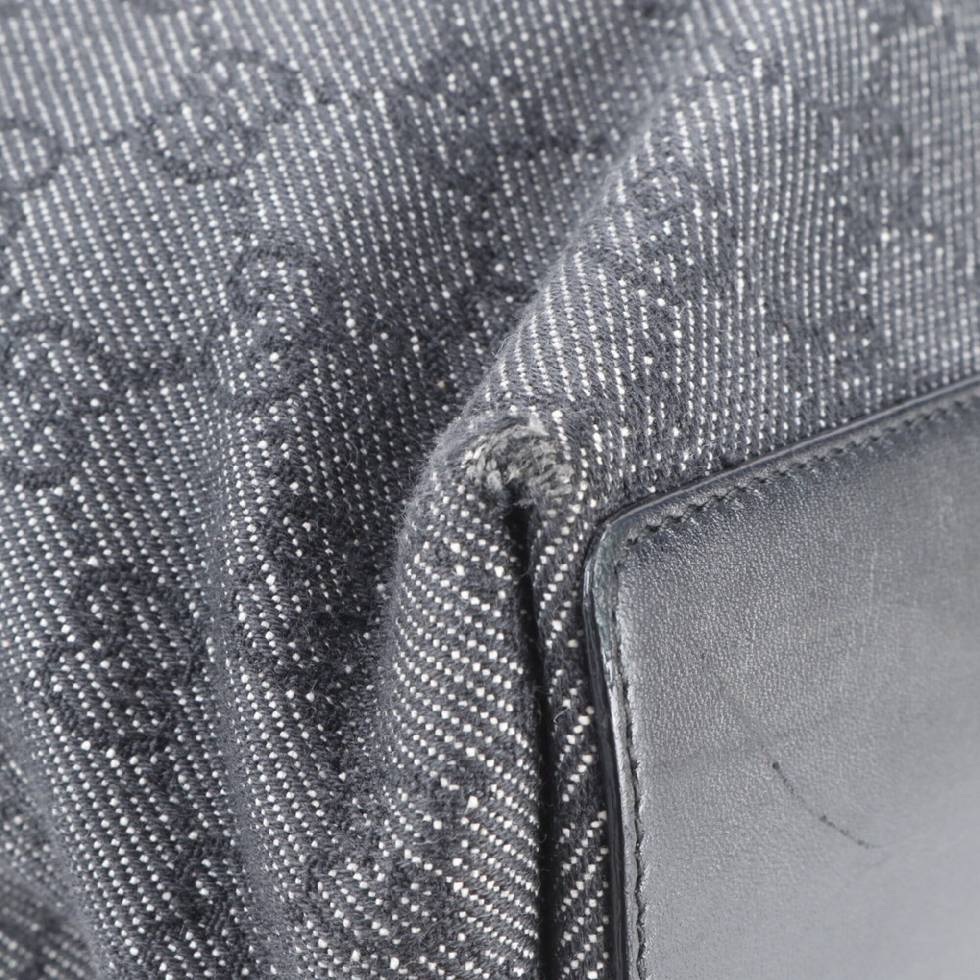 Gucci Black Gray Leather Canvas Handbag Shoulder Bag Tote Bag (Pre-Owned)