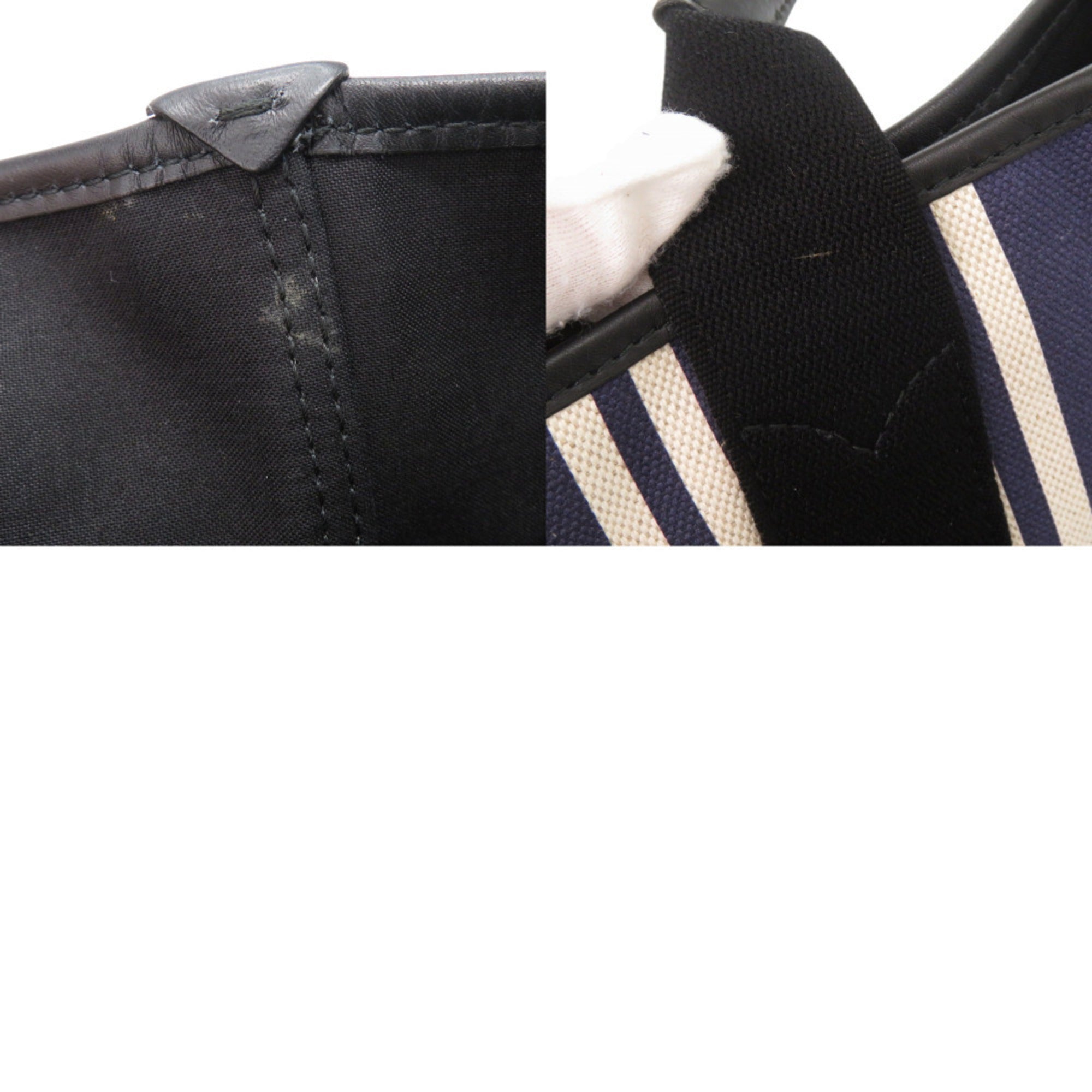 Balenciaga Black Navy White Canvas Leather Handbag Tote