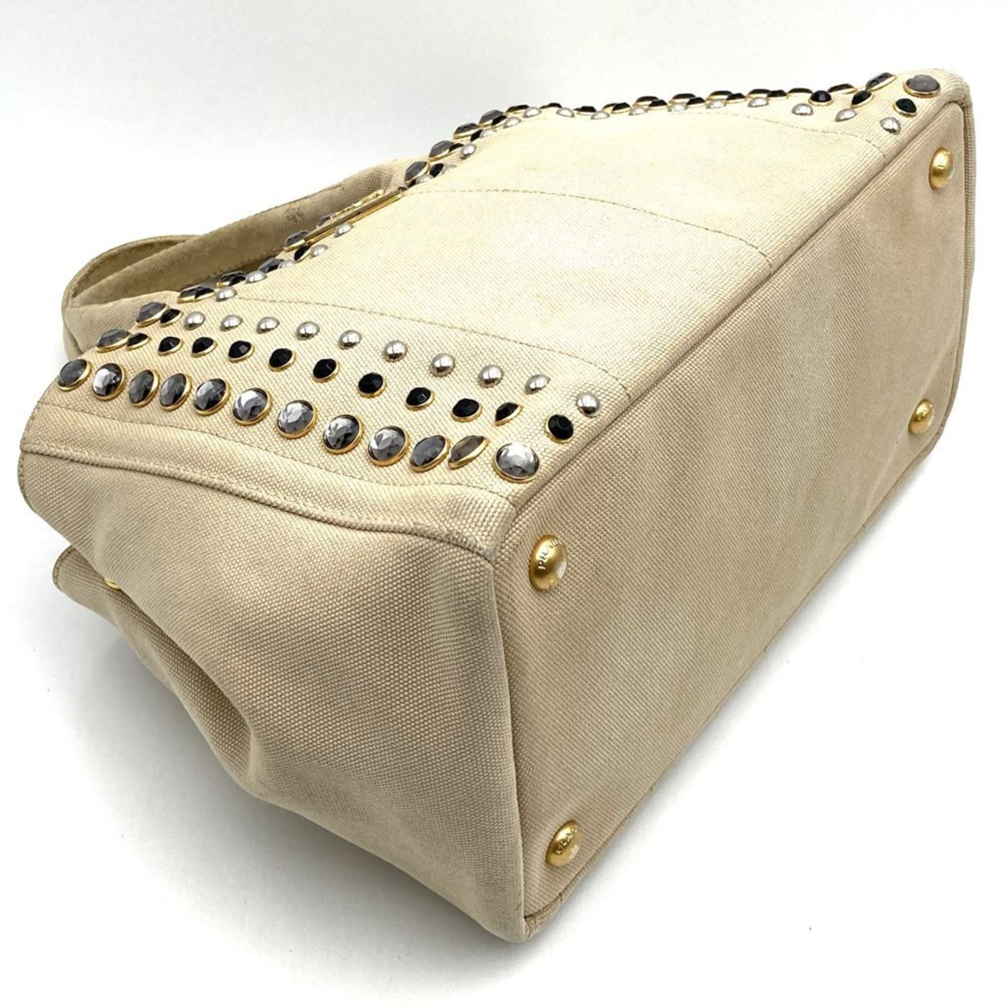 Prada Beige Ivory Canvas Handbag Tote Bag