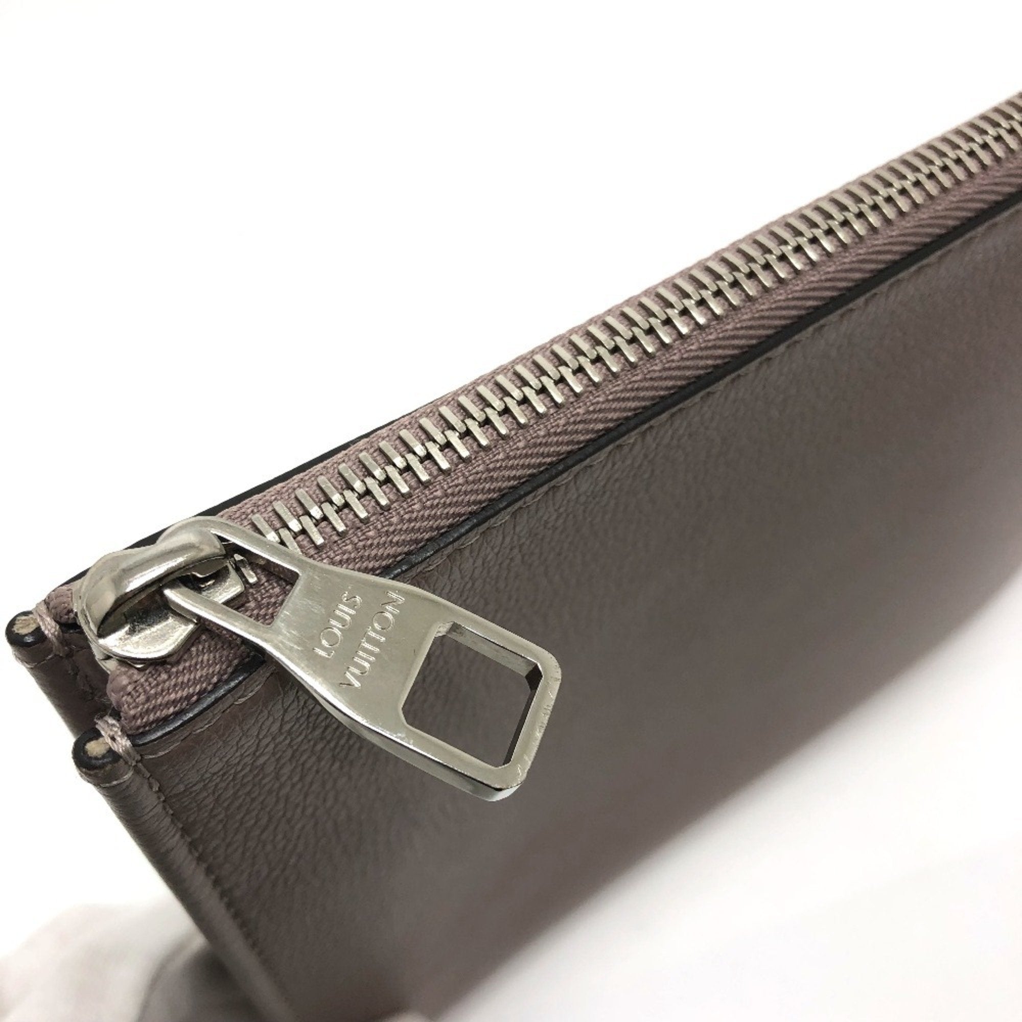 Louis Vuitton Beige Taupe Leather Clutch Bag Pochette