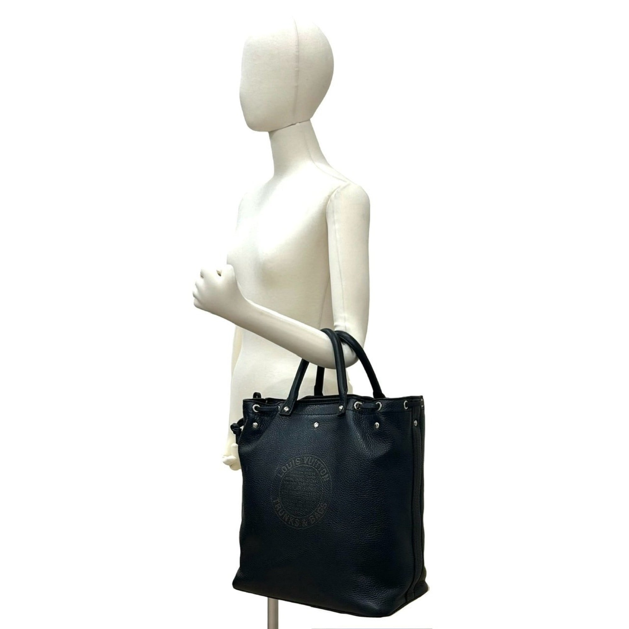 Louis Vuitton Black Leather Handbag Tote Bag