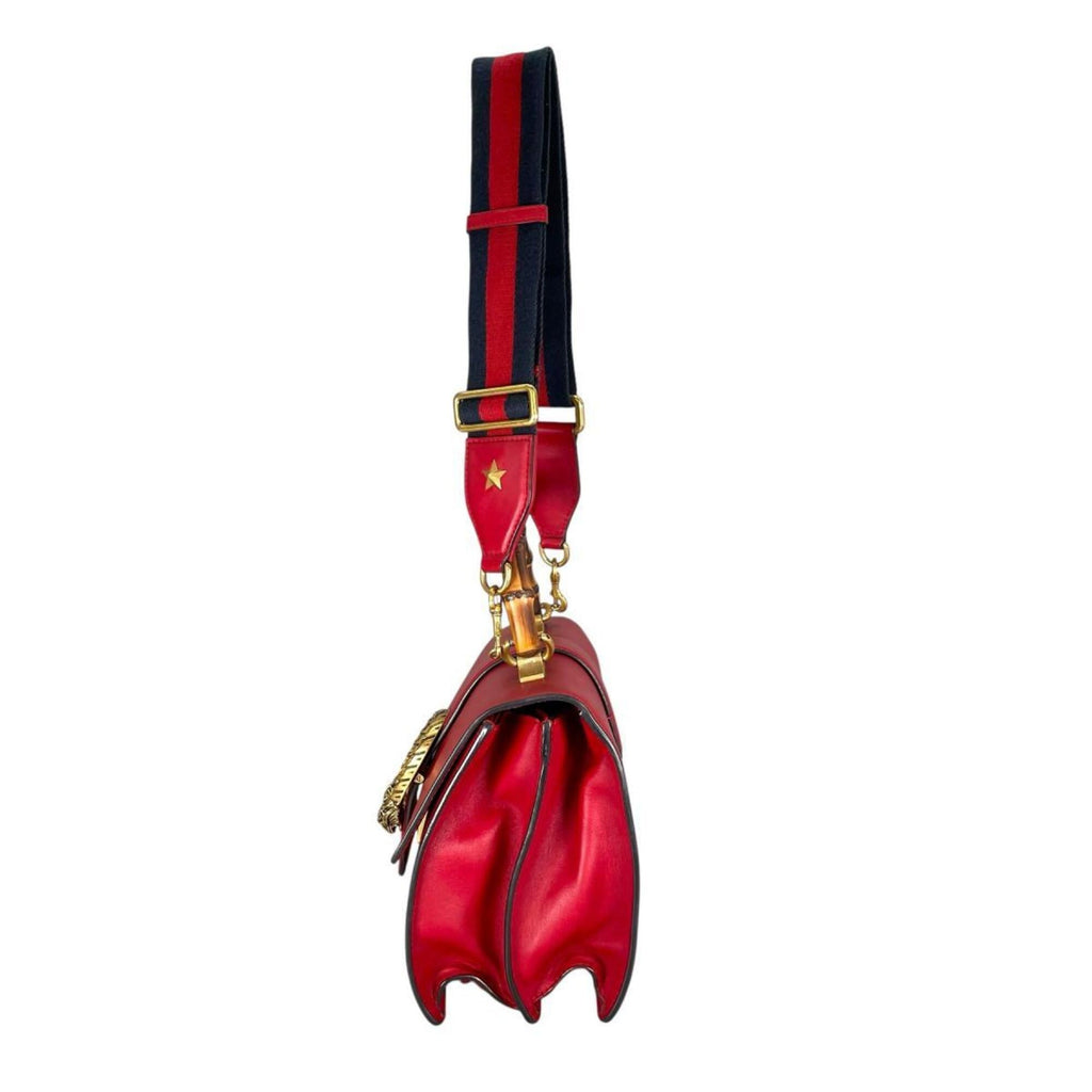 Gucci Red Color Leather Handbag Shoulder Bag (Pre-Owned)