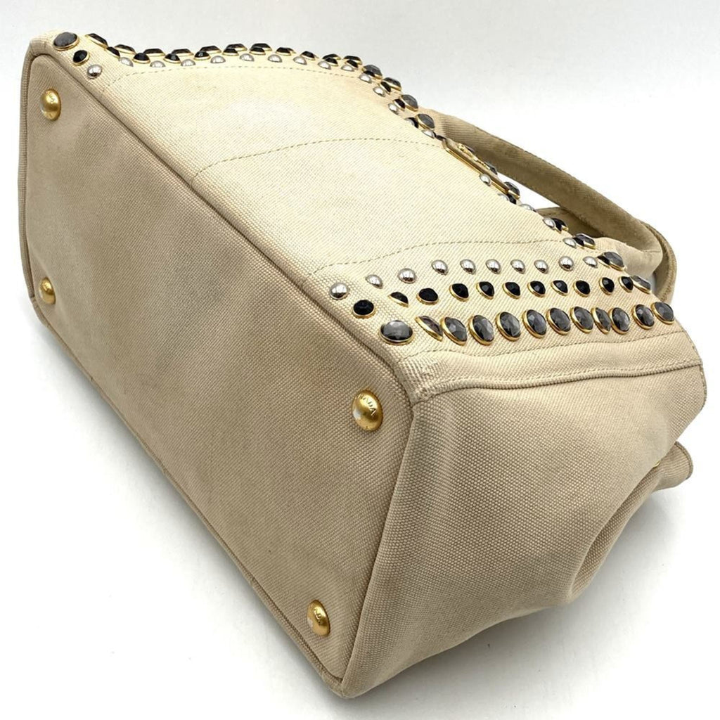 Prada Beige Ivory Canvas Handbag Tote Bag
