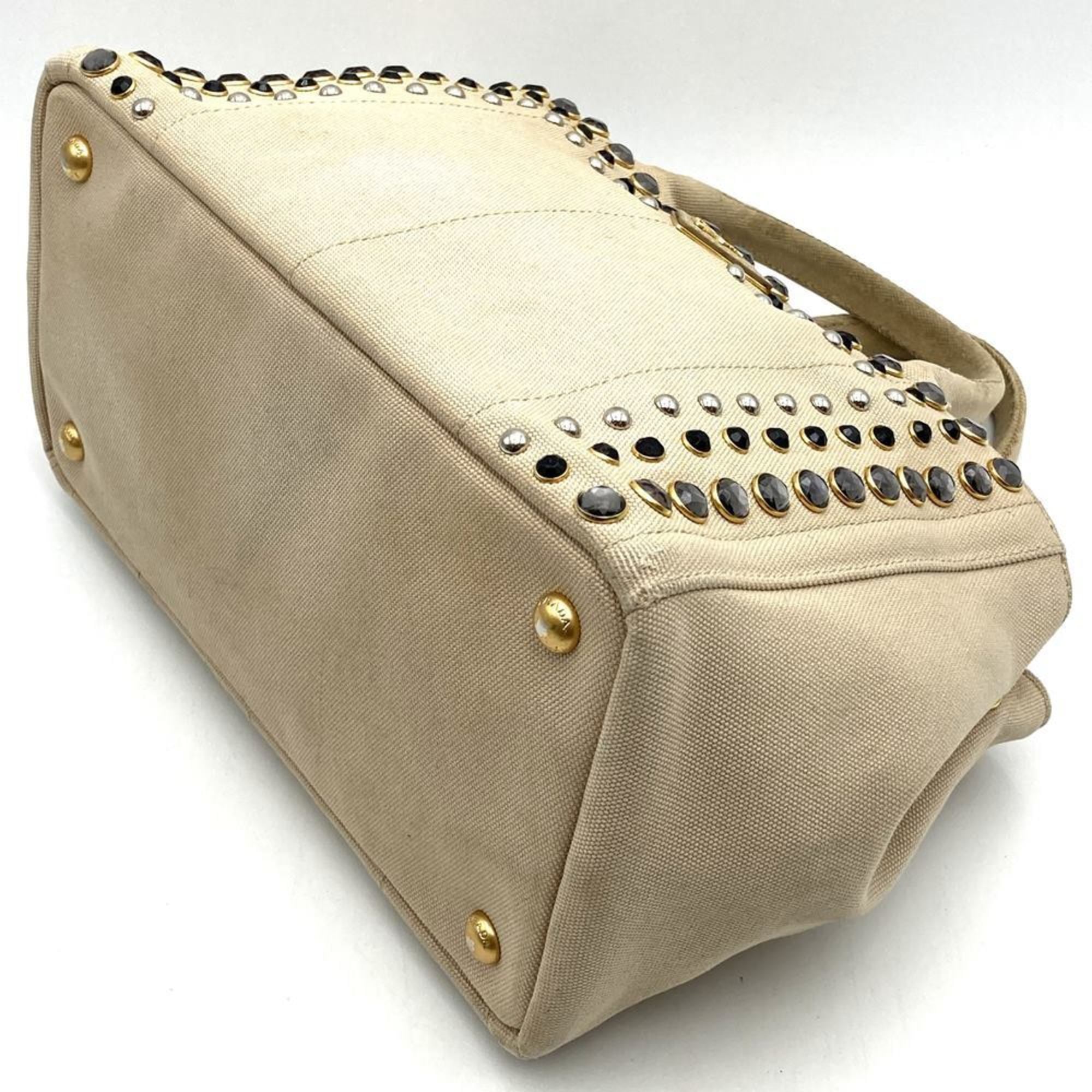 Prada Beige Ivory Canvas Handbag Tote Bag