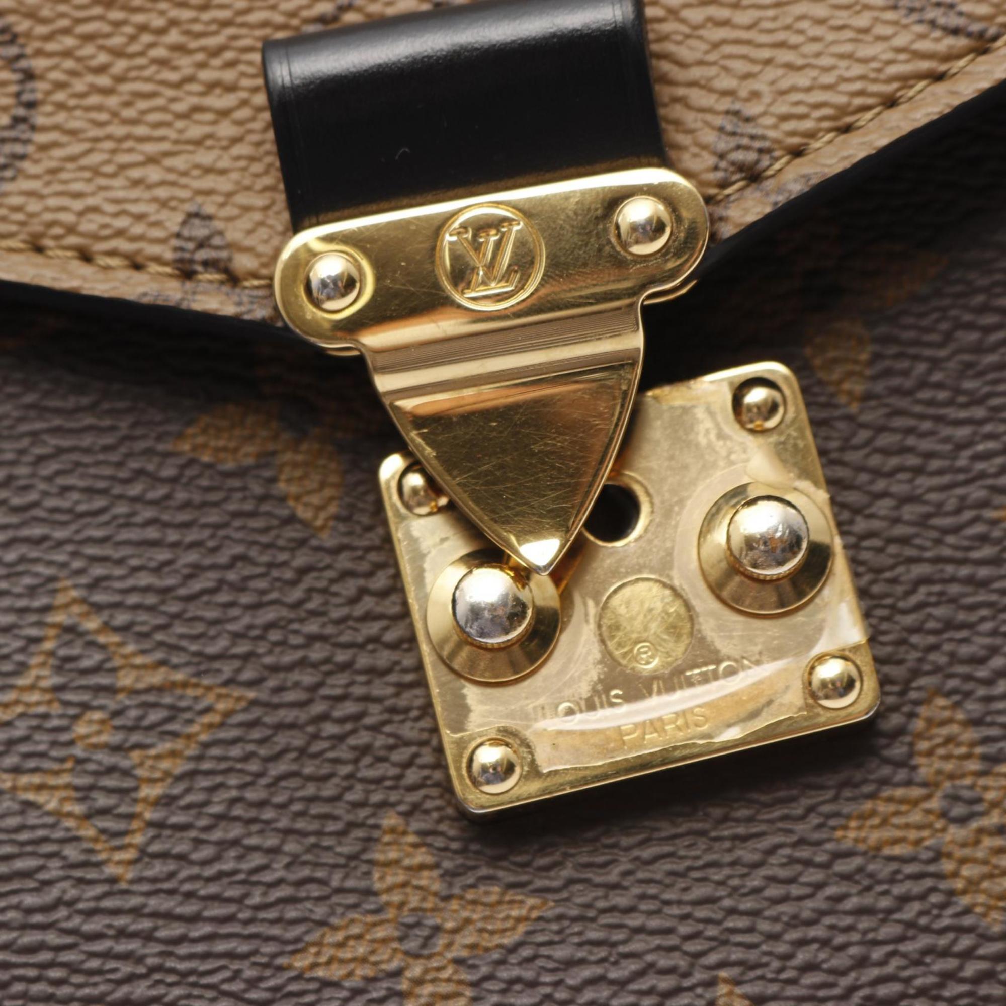 Louis Vuitton Black Brown Coated Canvas Leather Handbag Pochette