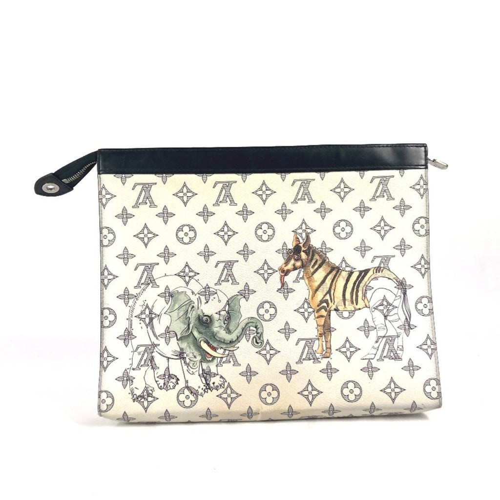 Louis Vuitton Navy White Leather Clutch Bag Pochette Pouch