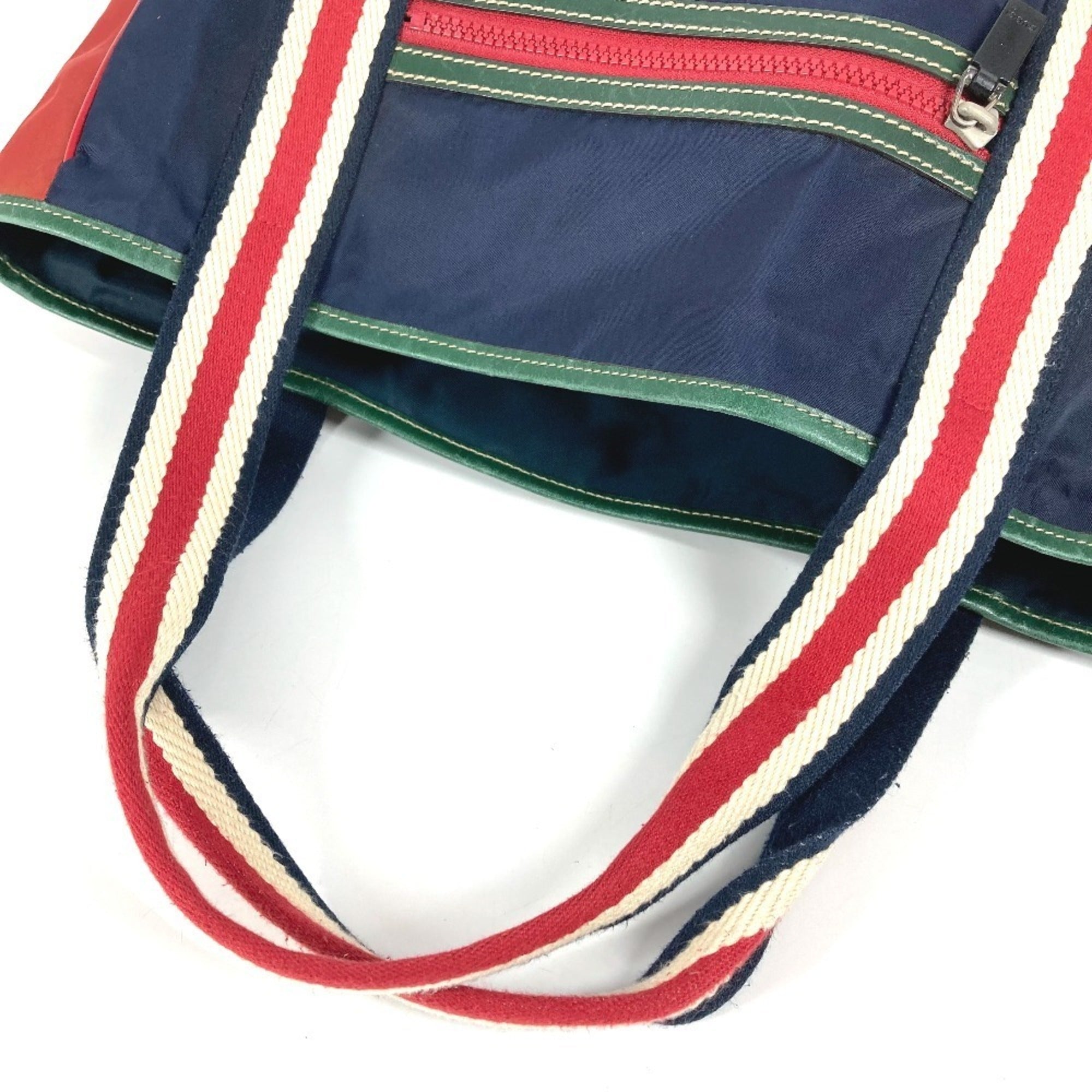 Gucci Navy Red Color Nylon Shoulder Bag Tote Bag (Pre-Owned)