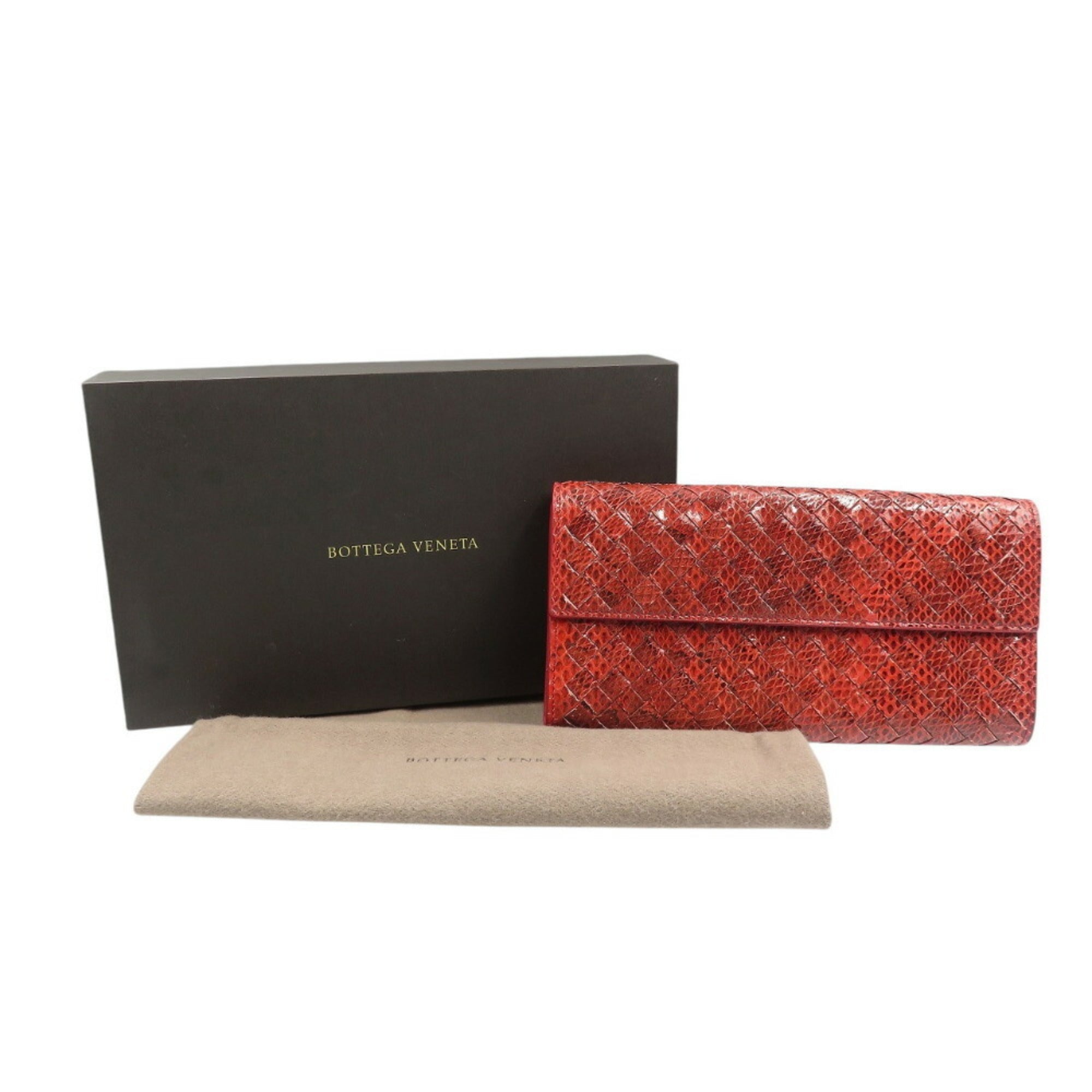 Bottega Veneta Red Color Intrecciato Long Wallet (Bi-Fold)