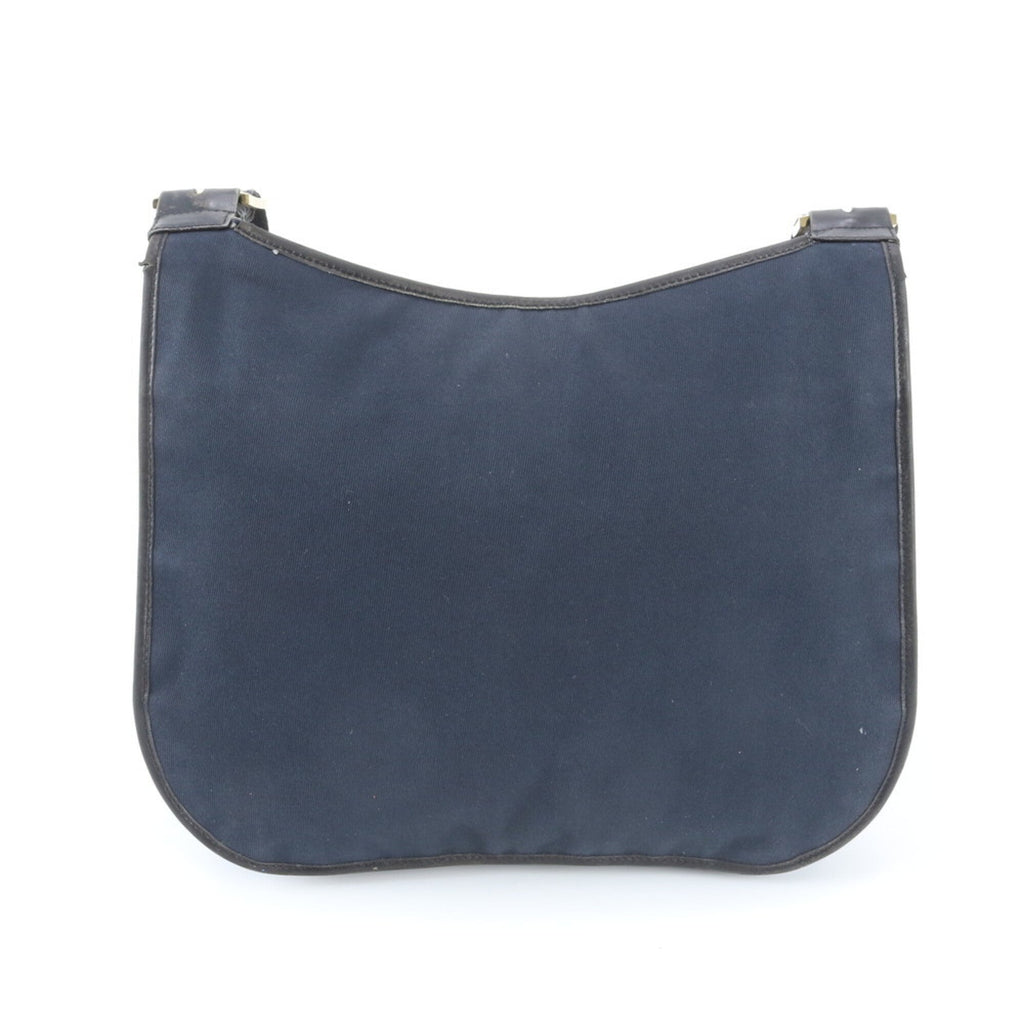 Gucci Black Navy Leather Canvas Shoulder Bag (Pre-Owned)