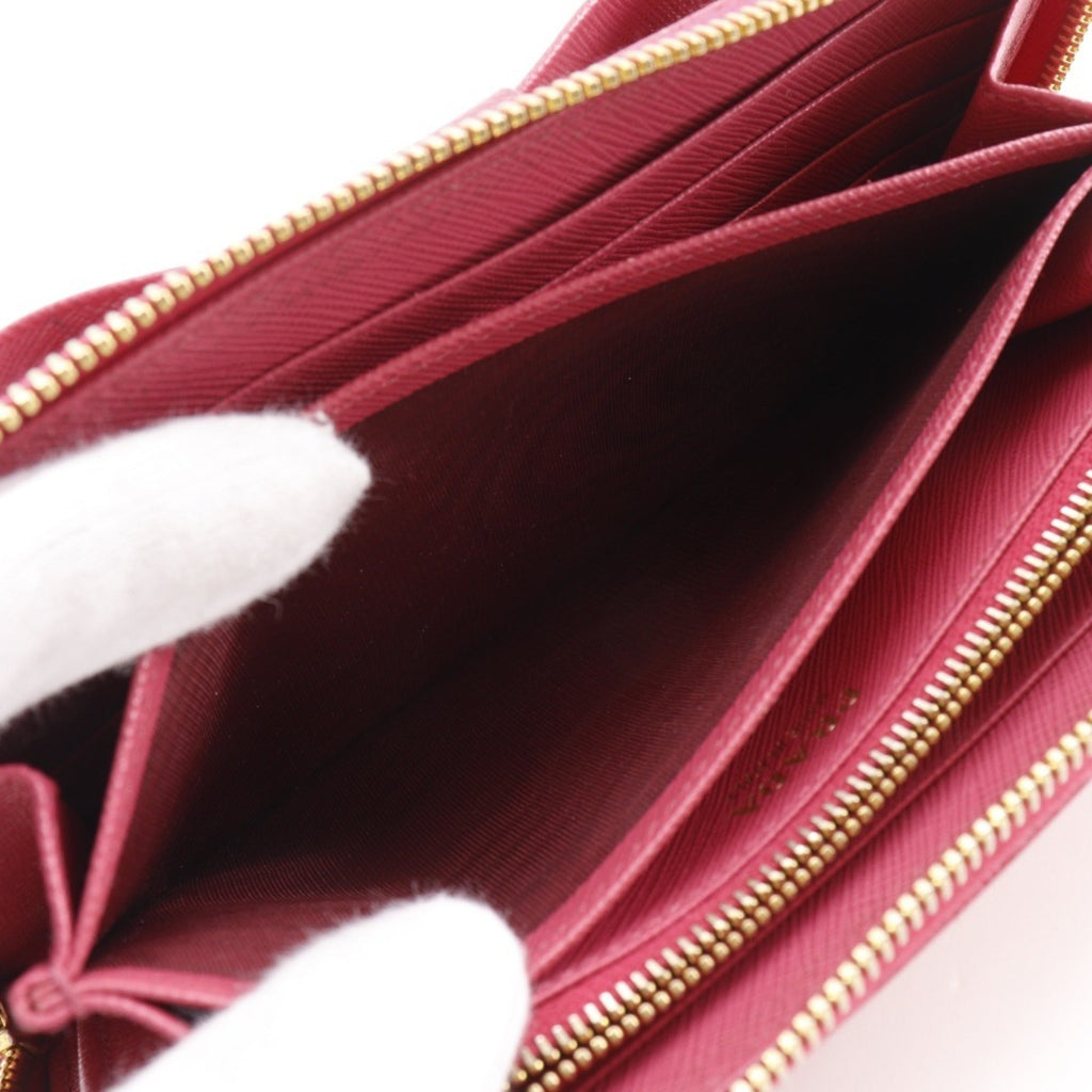 Prada Peonia Pink Saffiano Triangle Long Wallet (Bi-Fold)