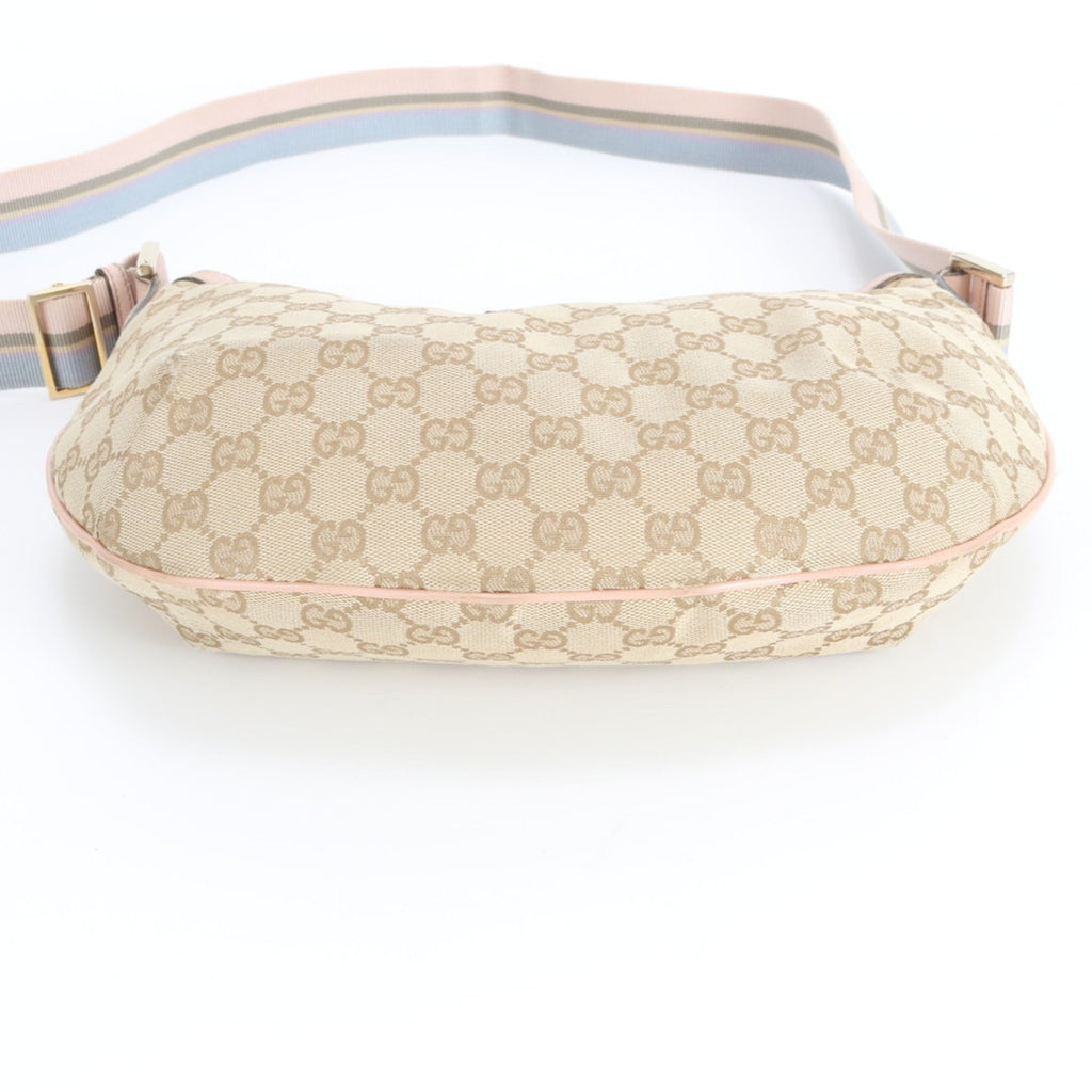 Gucci Beige Leather Canvas Handbag Shoulder Bag Tote Bag (Pre-Owned)