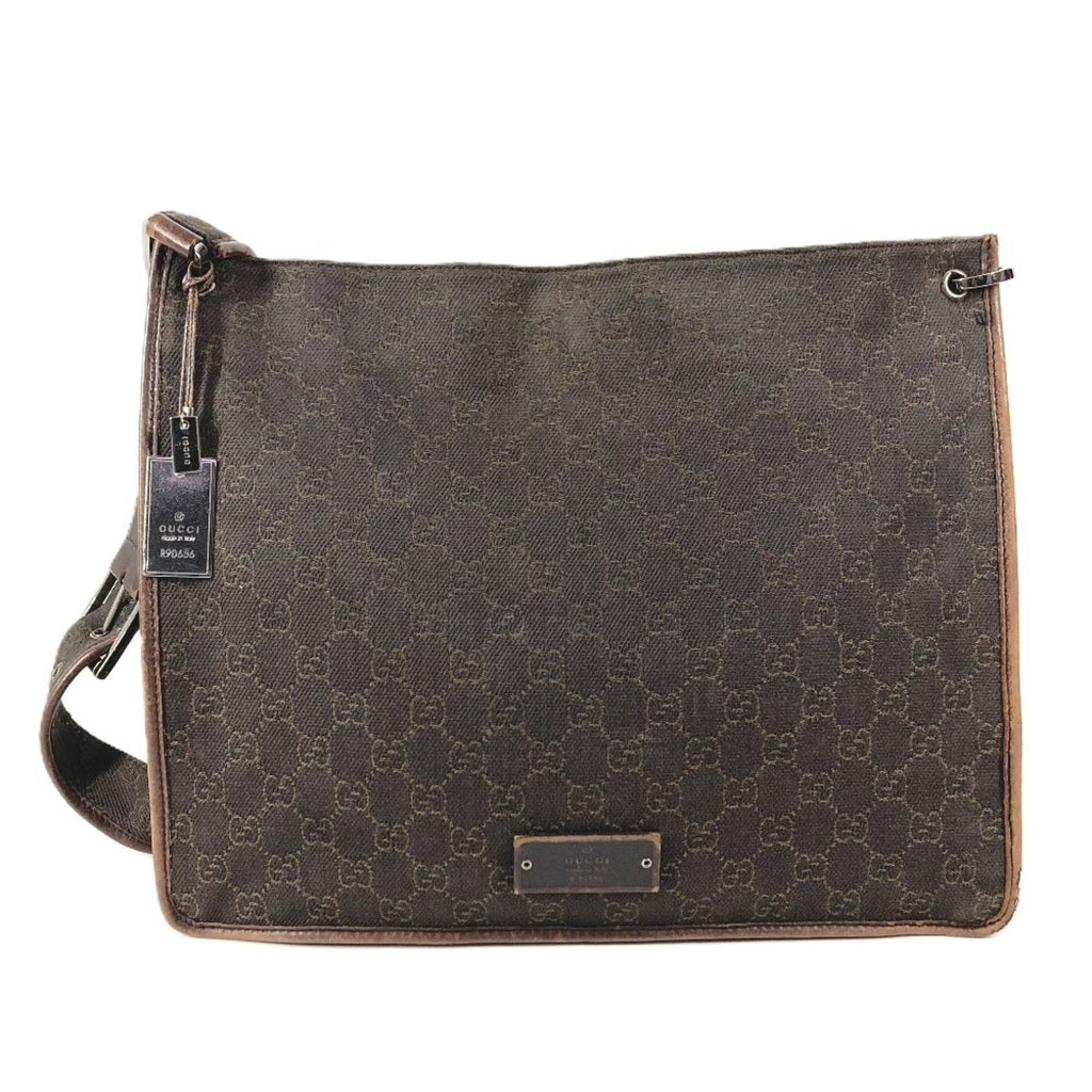 Gucci Brown Leather Canvas Shoulder Bag (Pre-Owned)