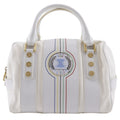 Celine White Nylon Canvas Leather Boston Bag Handbag
