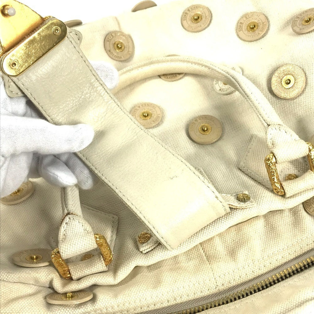 Louis Vuitton White Canvas Boston Bag Handbag Shoulder Bag