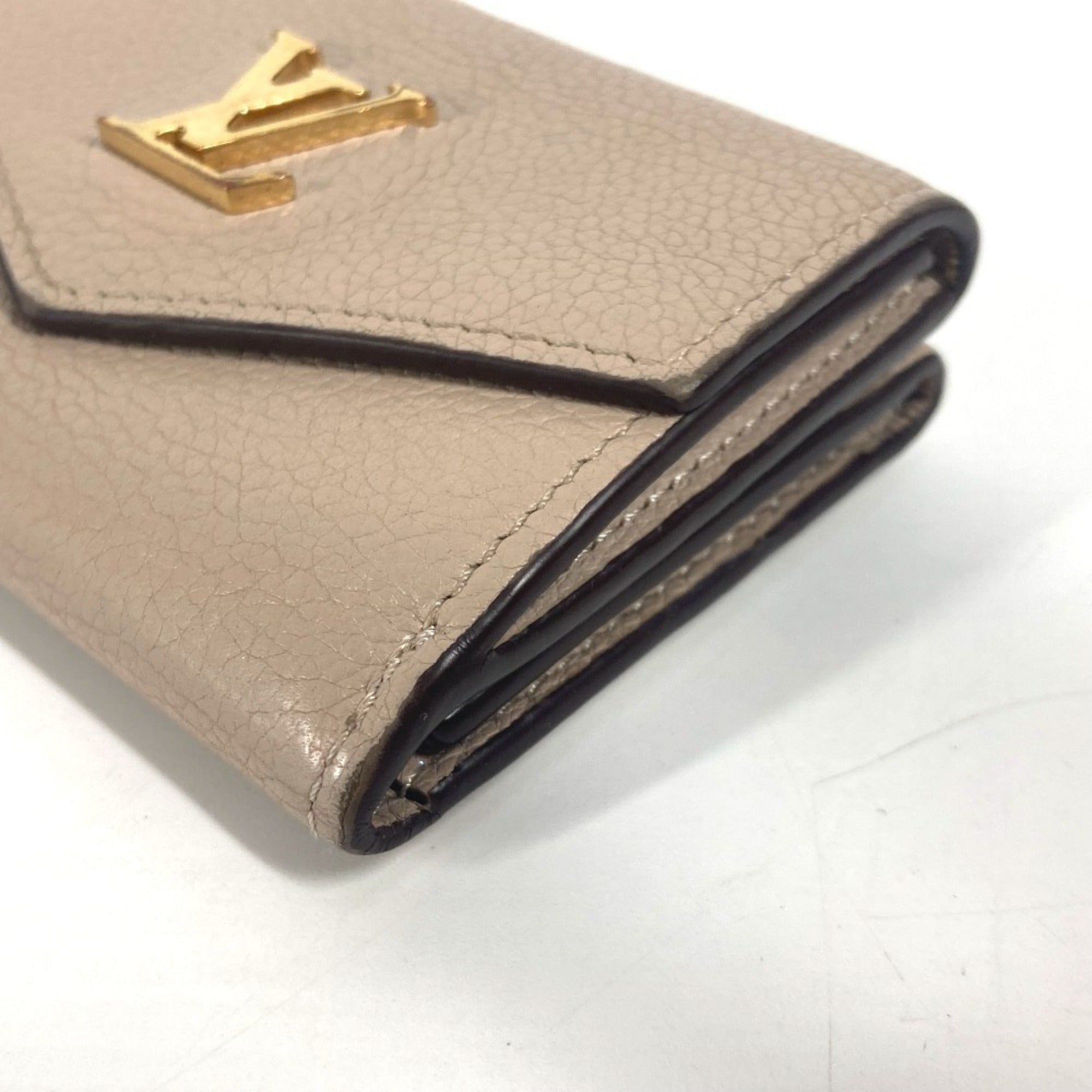 Louis Vuitton Beige Grayish Leather Wallet (Tri-Fold)