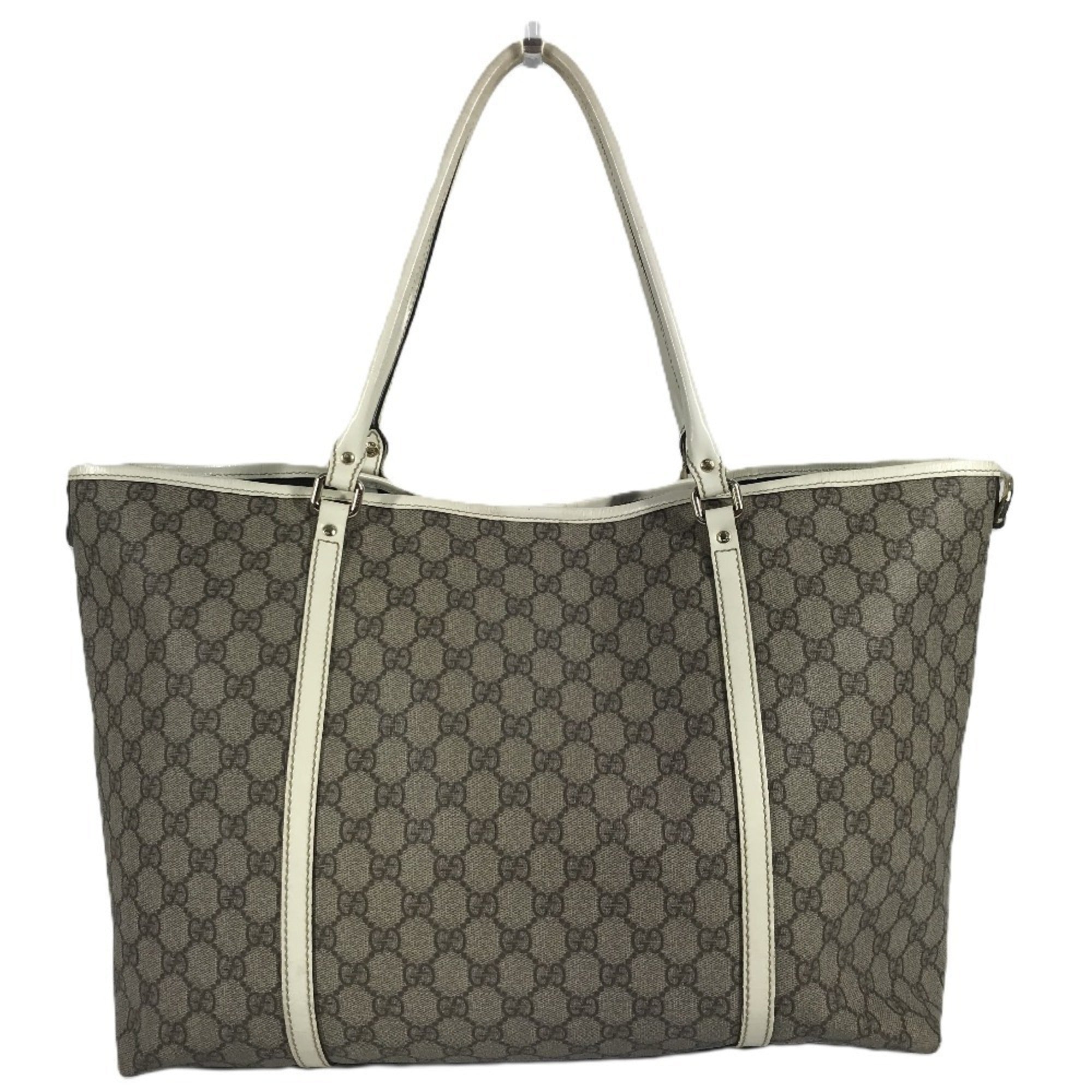Gucci Beige White Gg Supreme Canvas Leather Shoulder Bag Tote Bag (Pre-Owned)