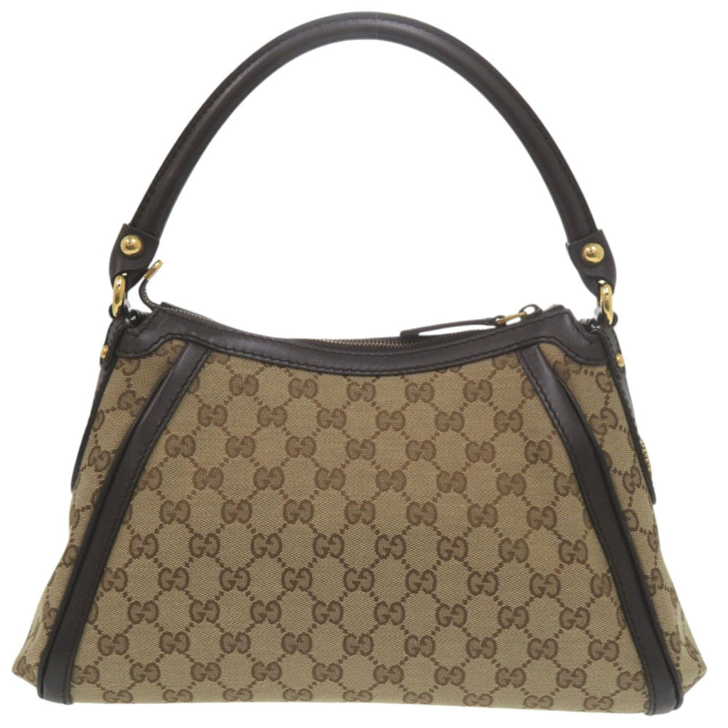 Gucci Beige Dark Brown Gg Canvas Leather Handbag Shoulder Bag (Pre-Owned)