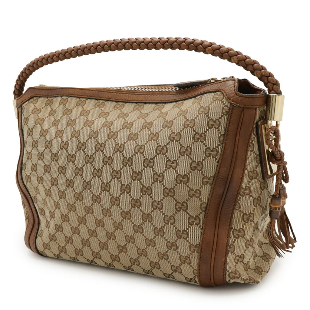 Gucci Gg Canvas Beige Brown Khaki Canvas Leather Shoulder Bag (Pre-Owned)