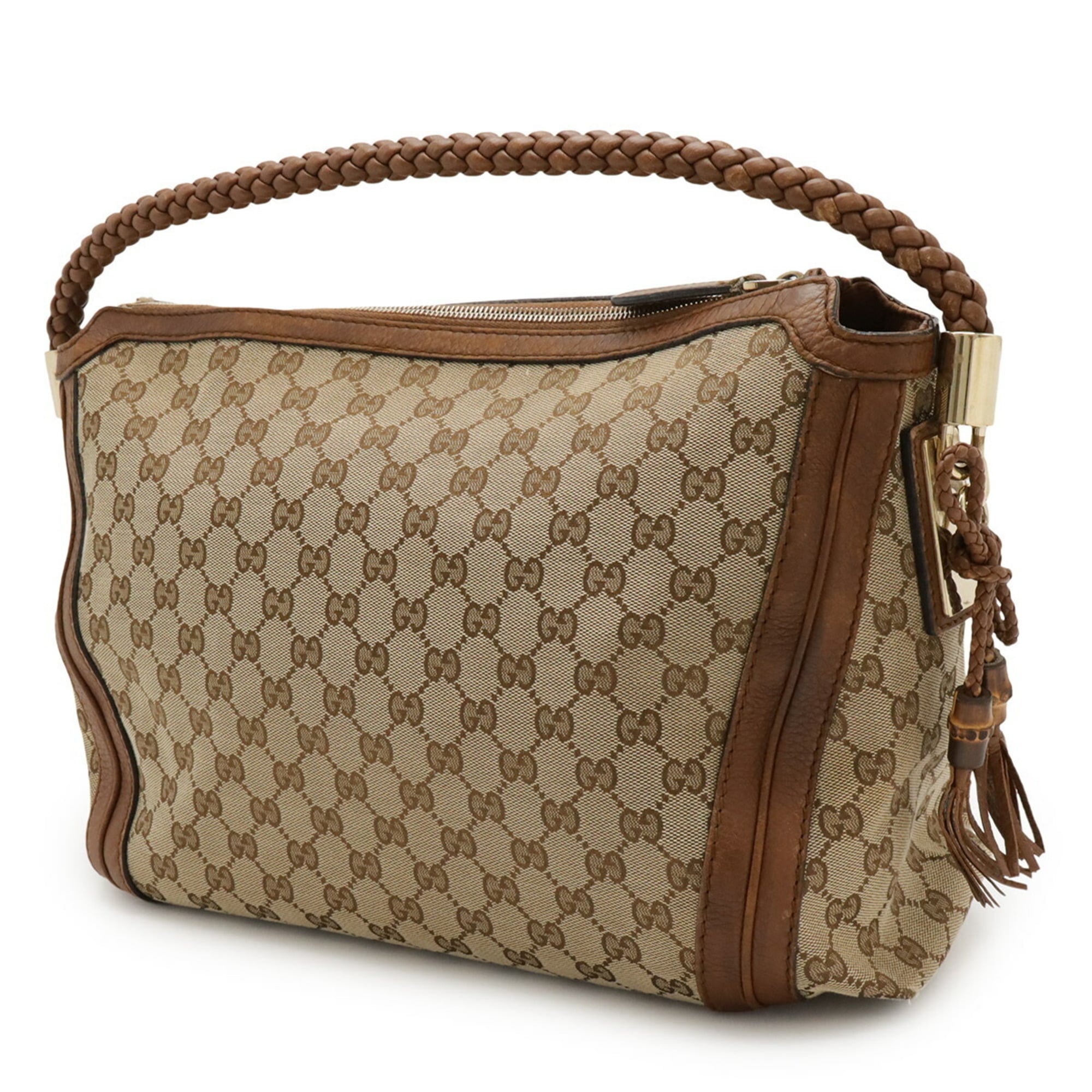 Gucci Gg Canvas Beige Brown Khaki Canvas Leather Shoulder Bag (Pre-Owned)