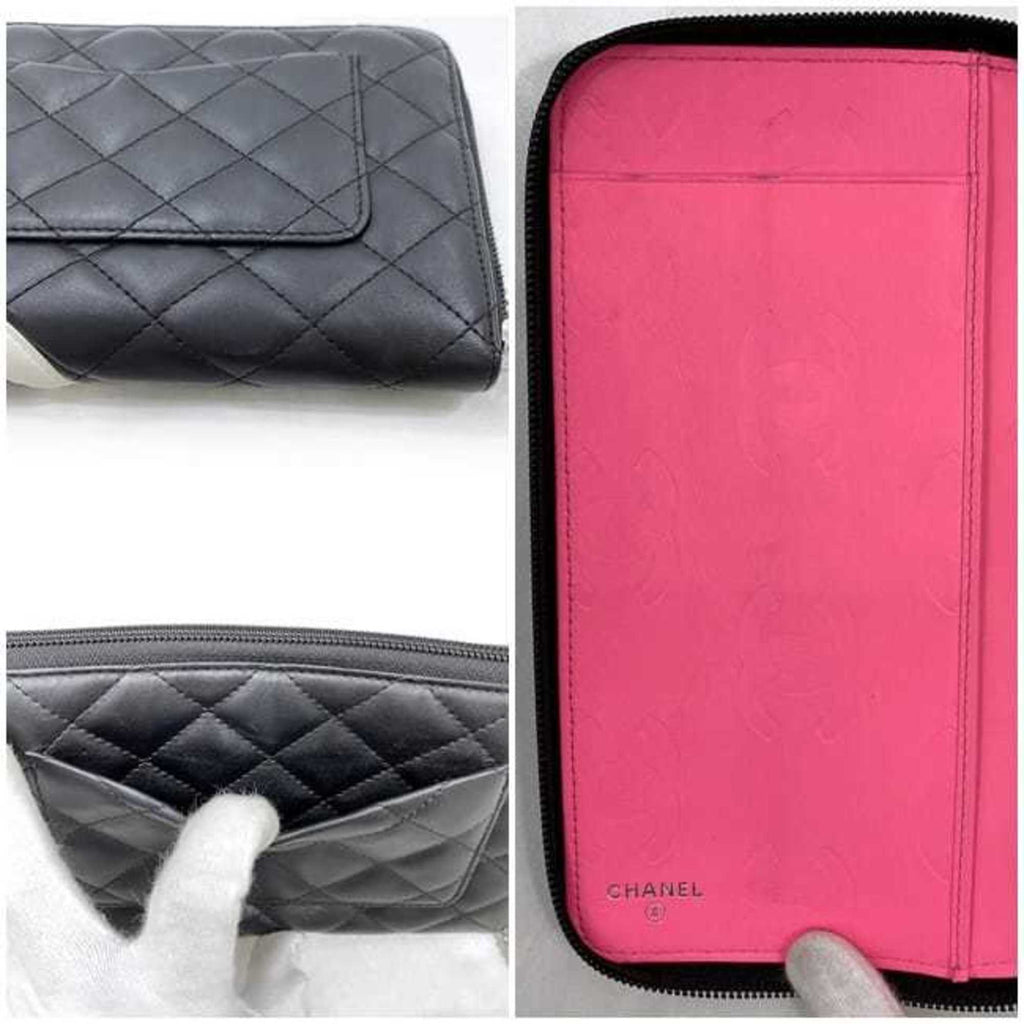 Chanel Black White Leather Long Wallet (Bi-Fold)