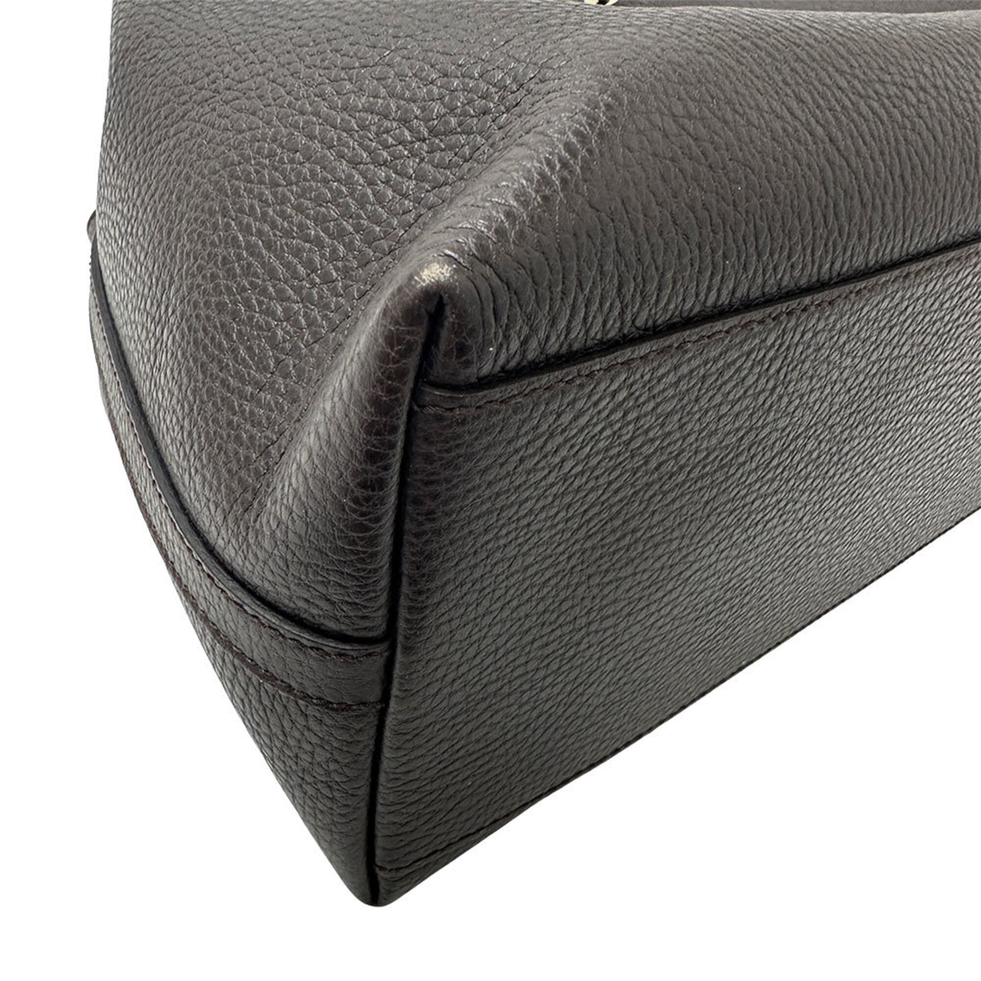 Gucci Dark Brown Leather Handbag Tote Bag (Pre-Owned)