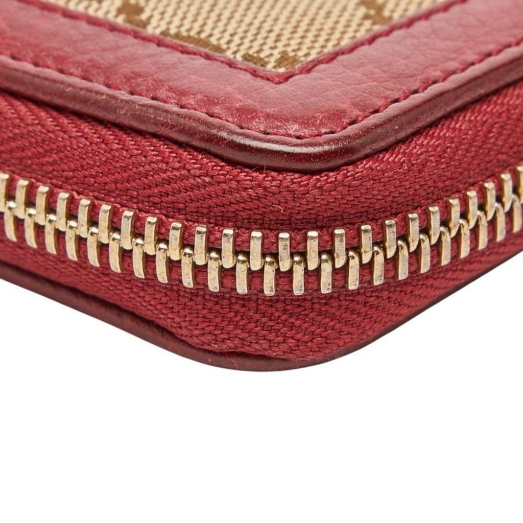 Gucci Brown Red Color Canvas Leather Long Wallet (Bi-Fold) (Pre-Owned)