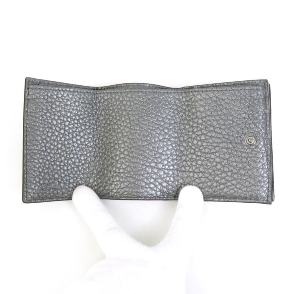 Fendi Metallic Gray Leather Wallet (Tri-Fold)