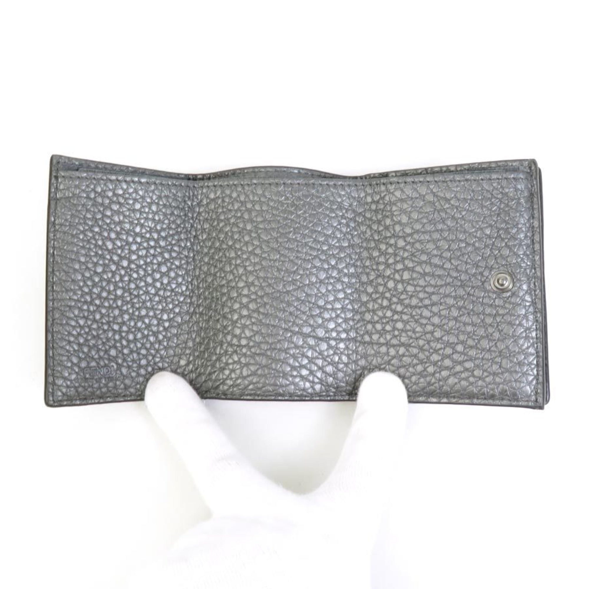 Fendi Metallic Gray Leather Wallet (Tri-Fold)