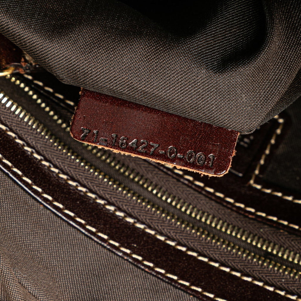 Fendi Brown Leather Canvas Handbag