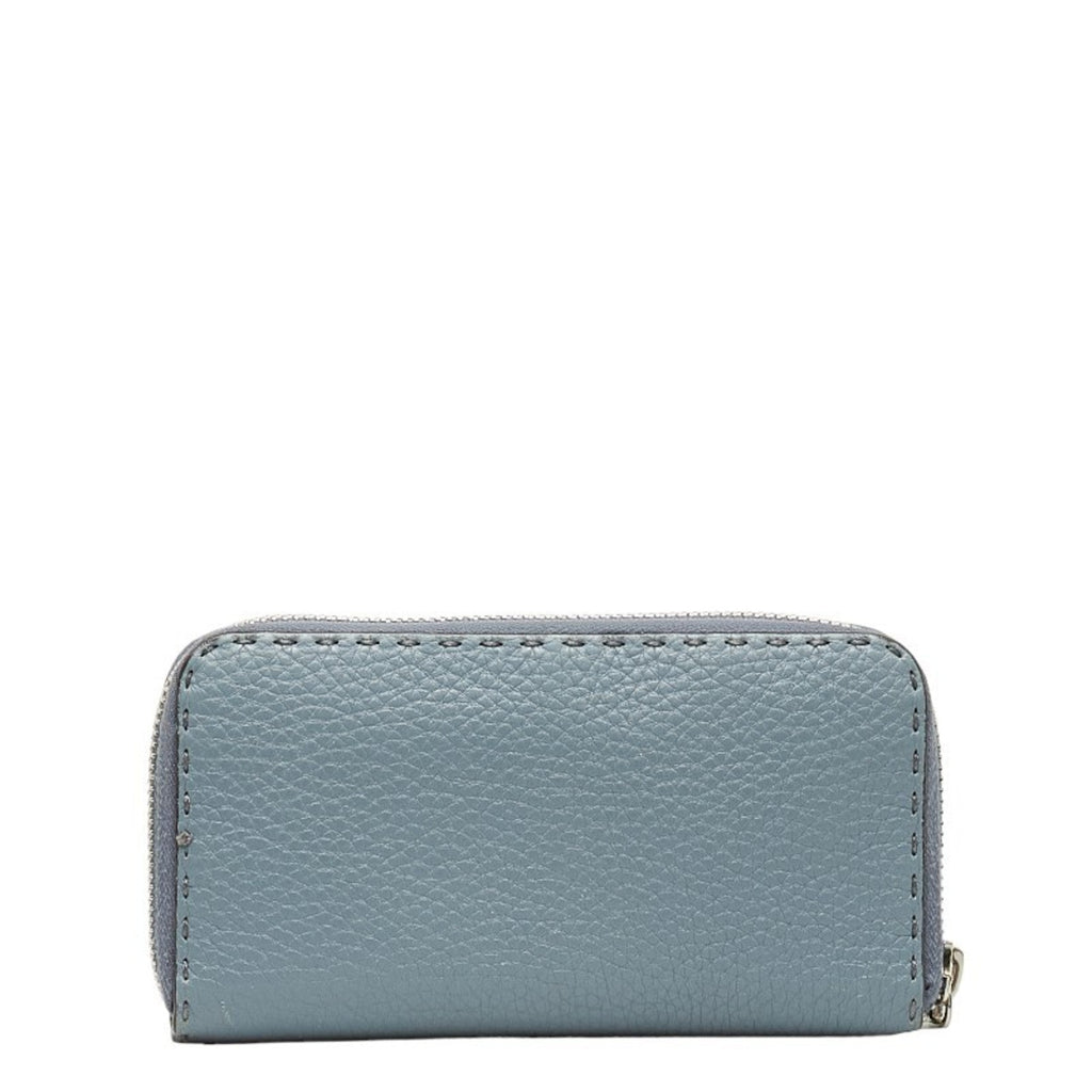 Fendi Blue Gray Leather Long Wallet (Bi-Fold)