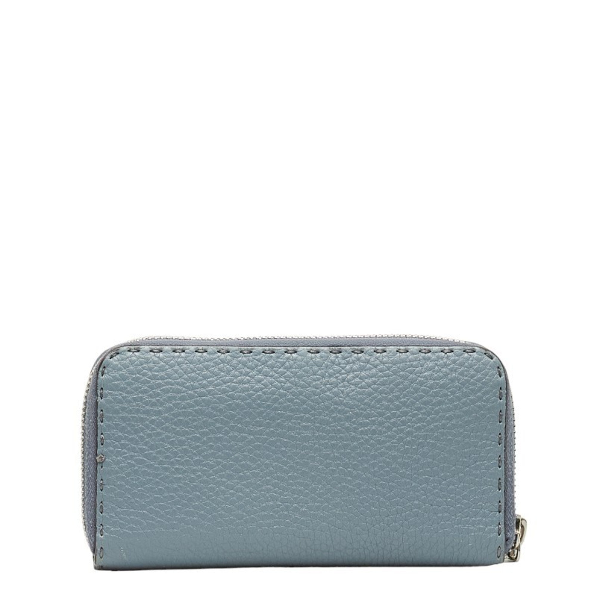 Fendi Blue Gray Leather Long Wallet (Bi-Fold)
