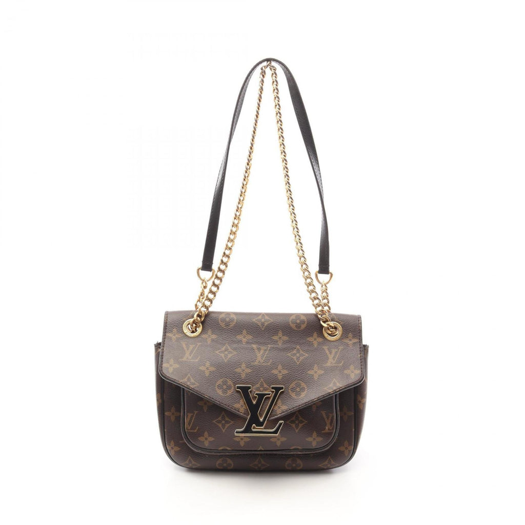 Louis Vuitton Black Brown Coated Canvas Leather Shoulder Bag