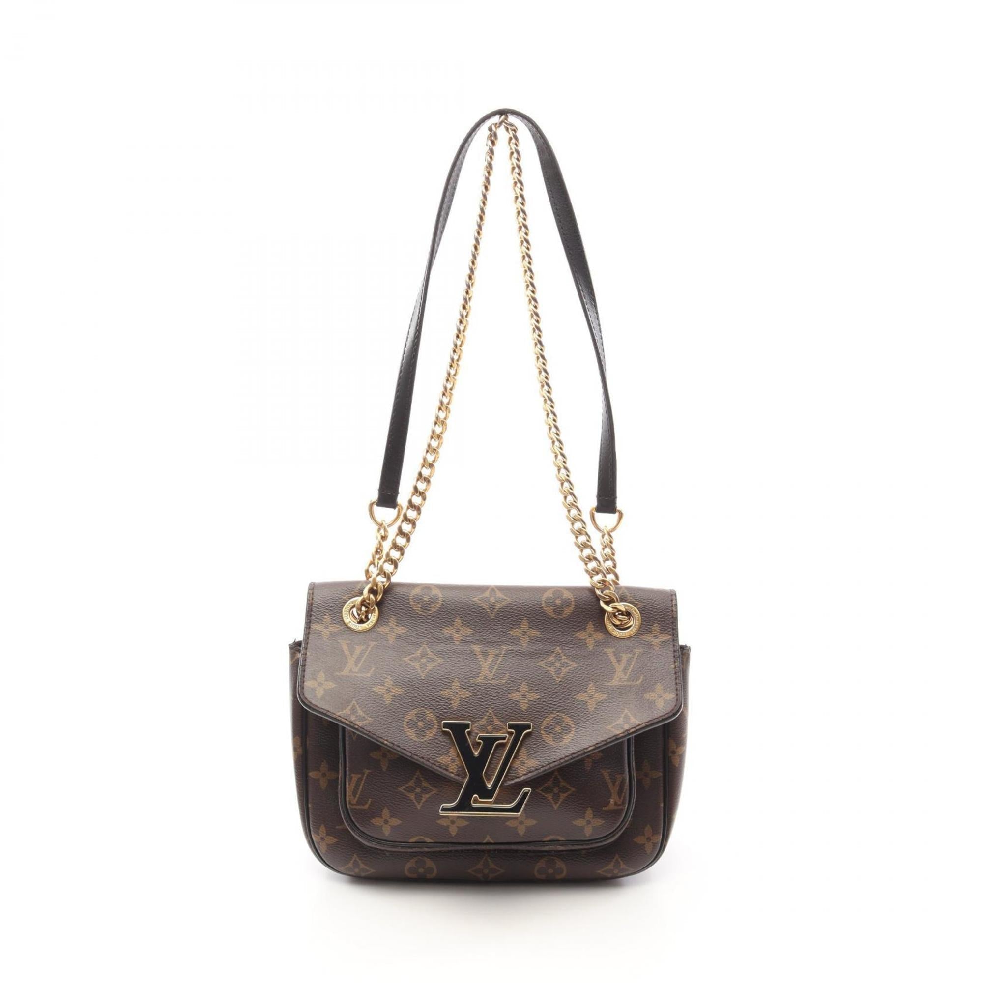 Louis Vuitton Black Brown Coated Canvas Leather Shoulder Bag