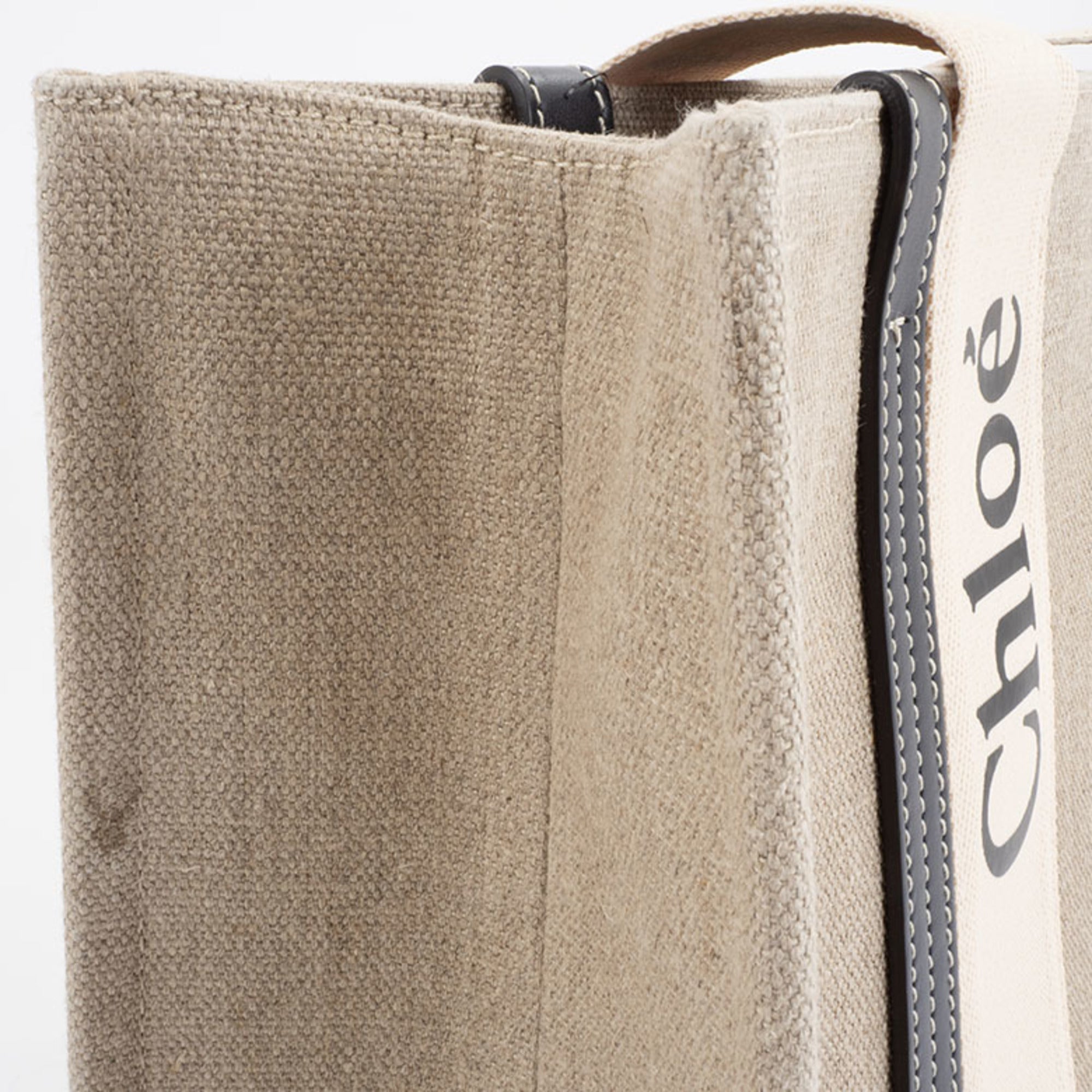 Chloé Blue White Linen Leather Tote Bag (Pre-Owned)