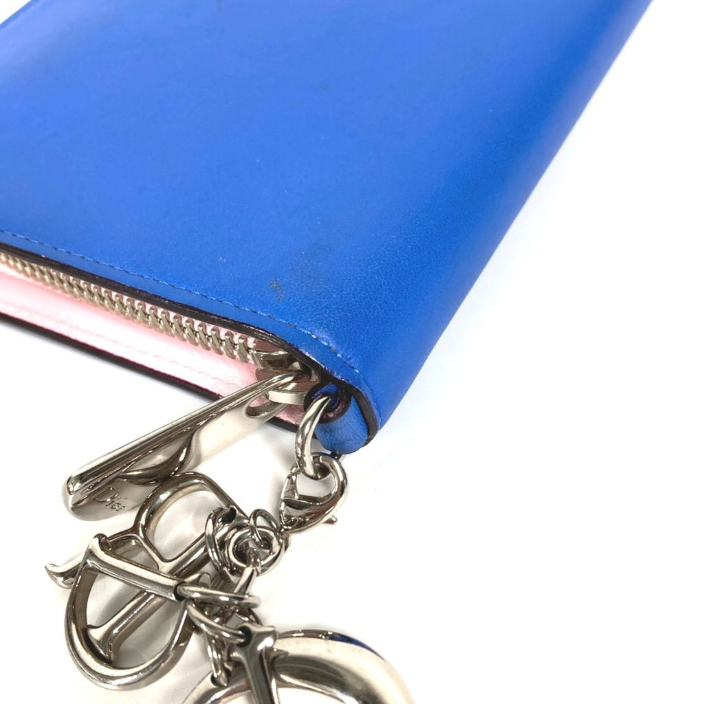 Christian Dior Blue Leather Long Wallet (Bi-Fold) (Pre-Owned)