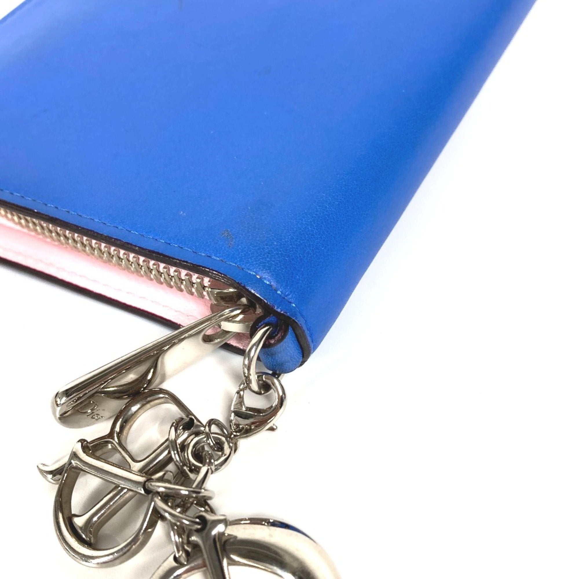 Christian Dior Blue Leather Long Wallet (Bi-Fold) (Pre-Owned)