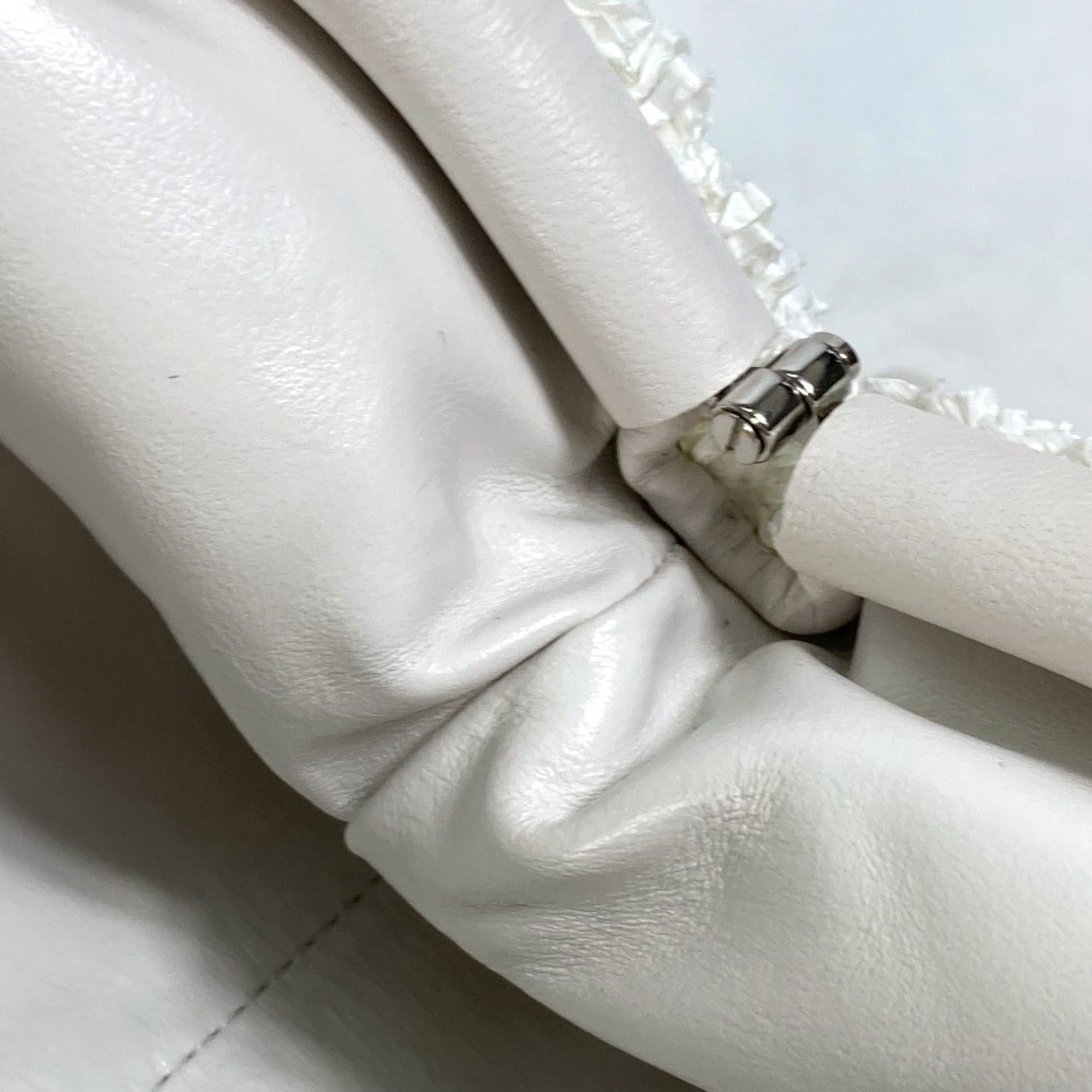 Bottega Veneta White Nylon Leather Pochette Shoulder Bag