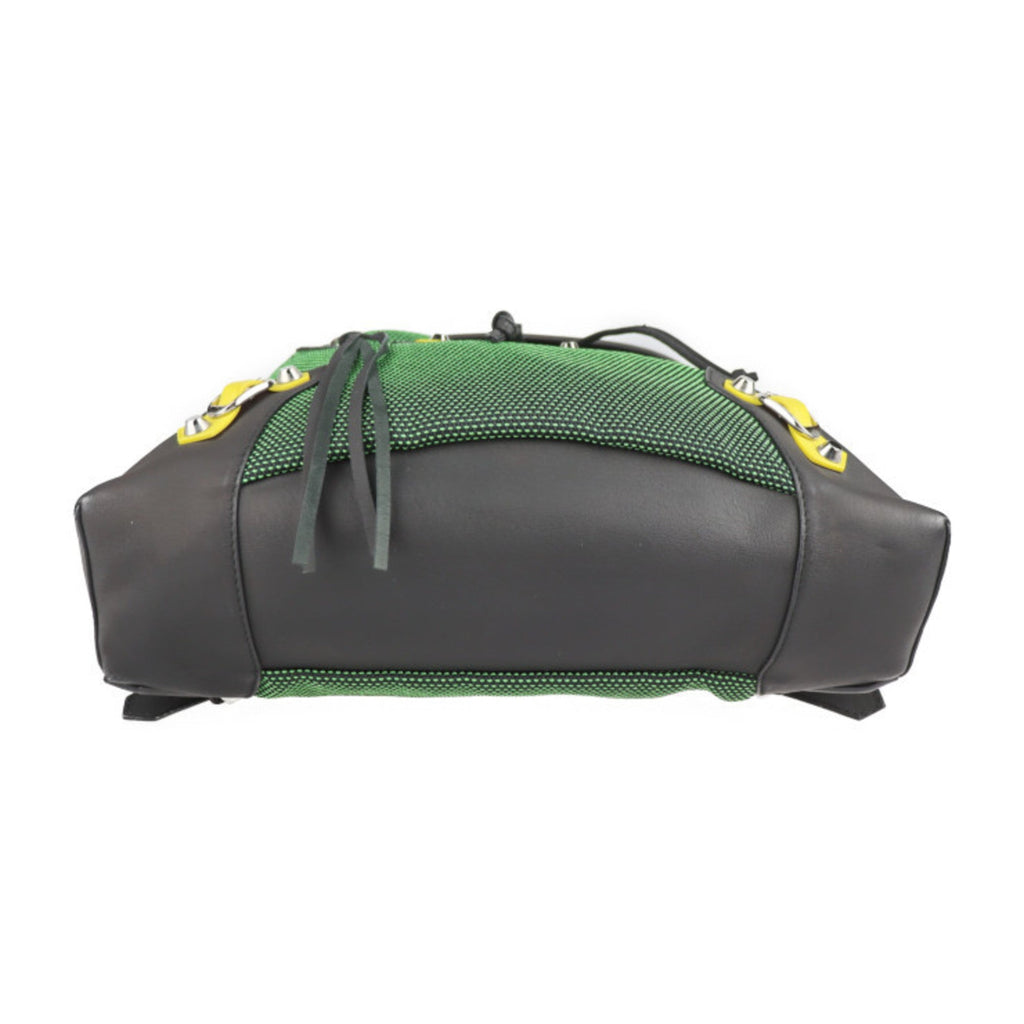 Balenciaga Black Green Nylon Canvas Leather Backpack