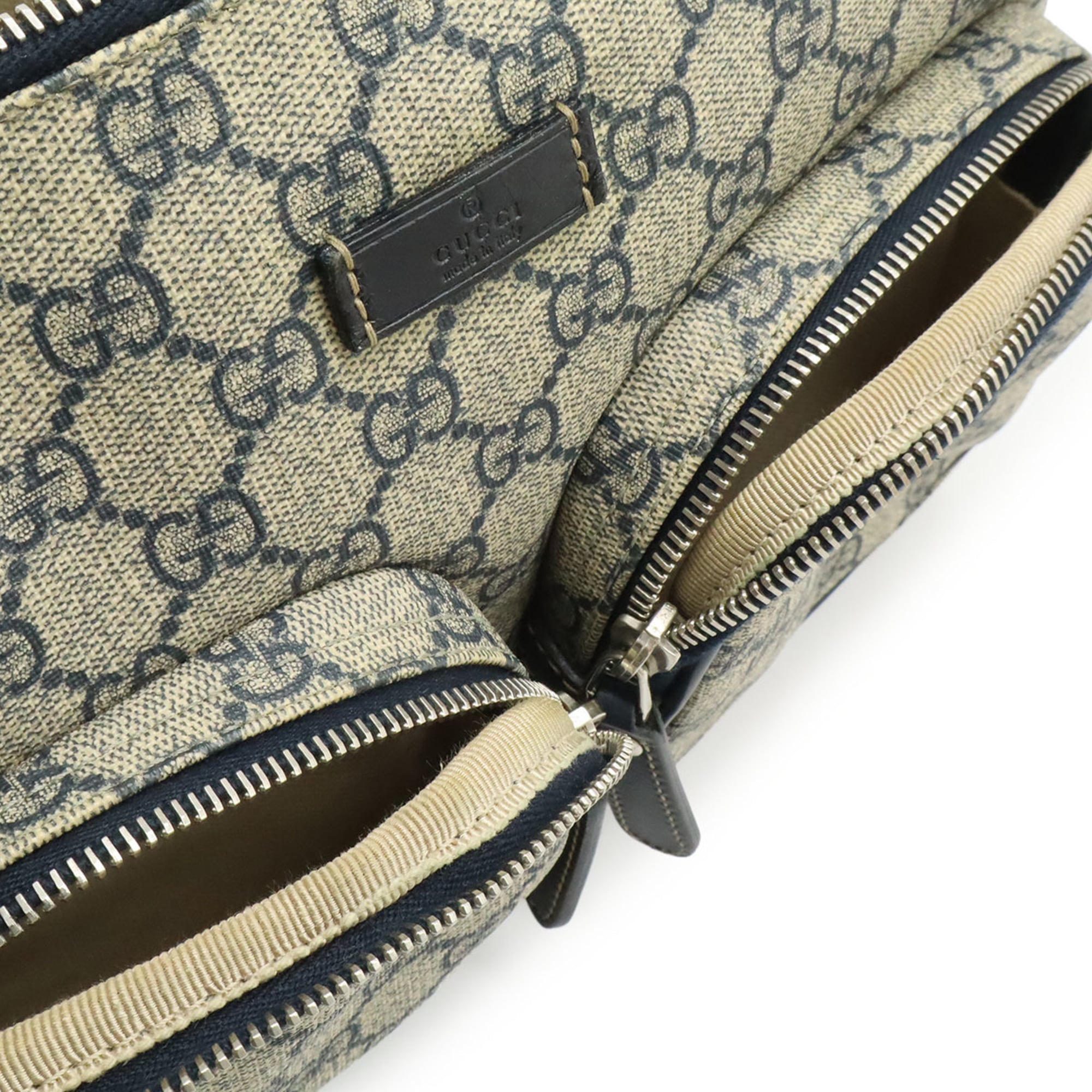 Gucci Gg Plus Beige Navy Gg Supreme Canvas Pvc Coated Canvas Leather Handbag Shoulder Bag (Pre-Owned)