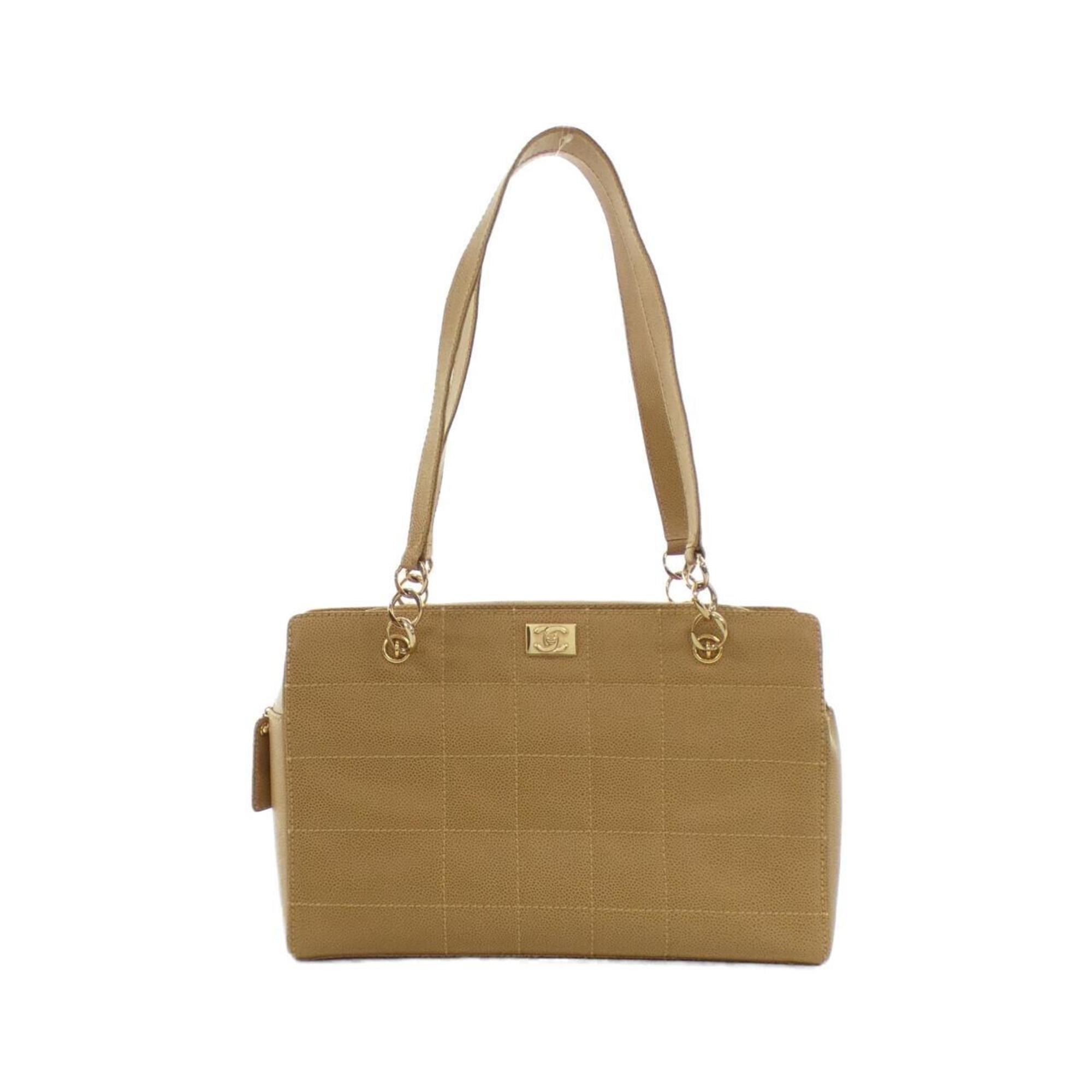 Chanel Beige Grained Calfskin Shoulder Bag