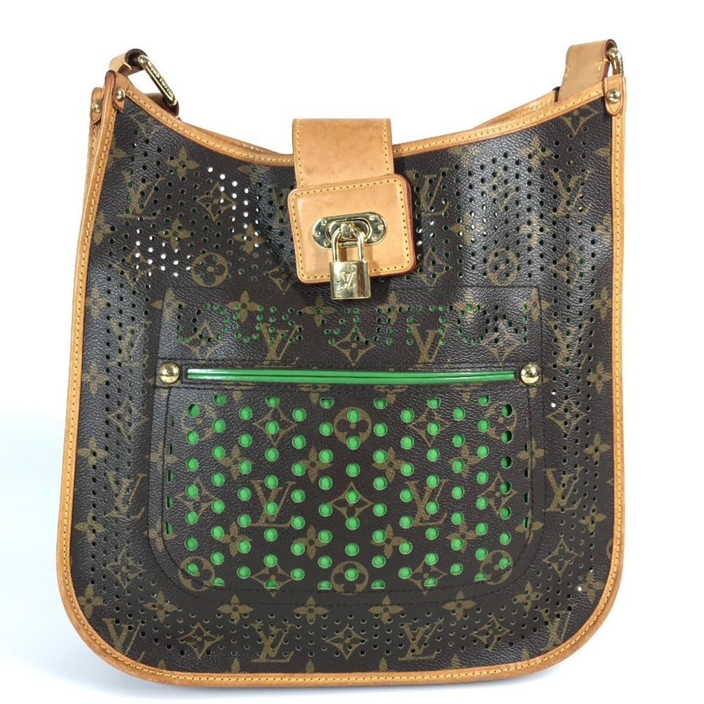 Louis Vuitton Brown Green Monogram Perforated Shoulder Bag