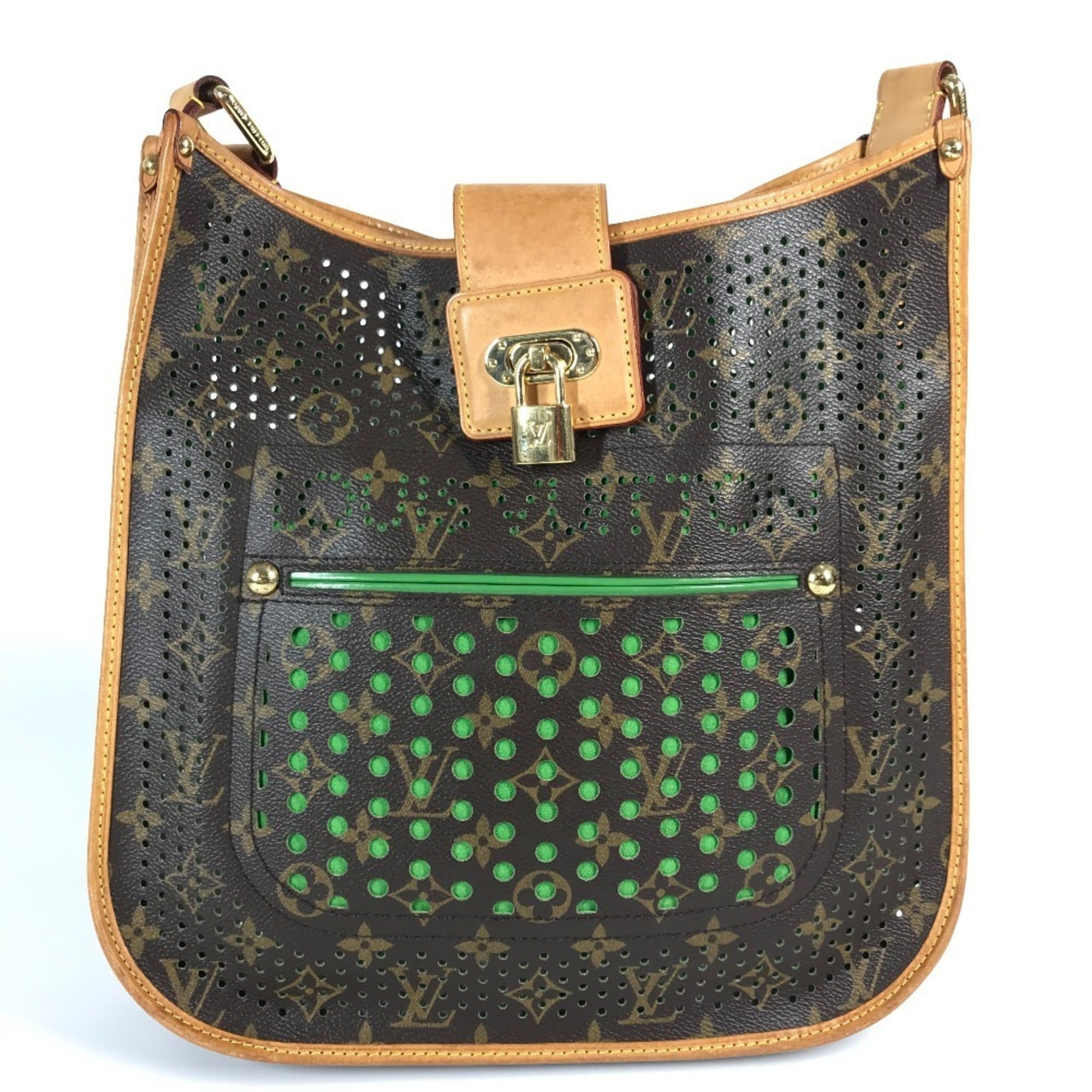 Louis Vuitton Brown Green Monogram Perforated Shoulder Bag