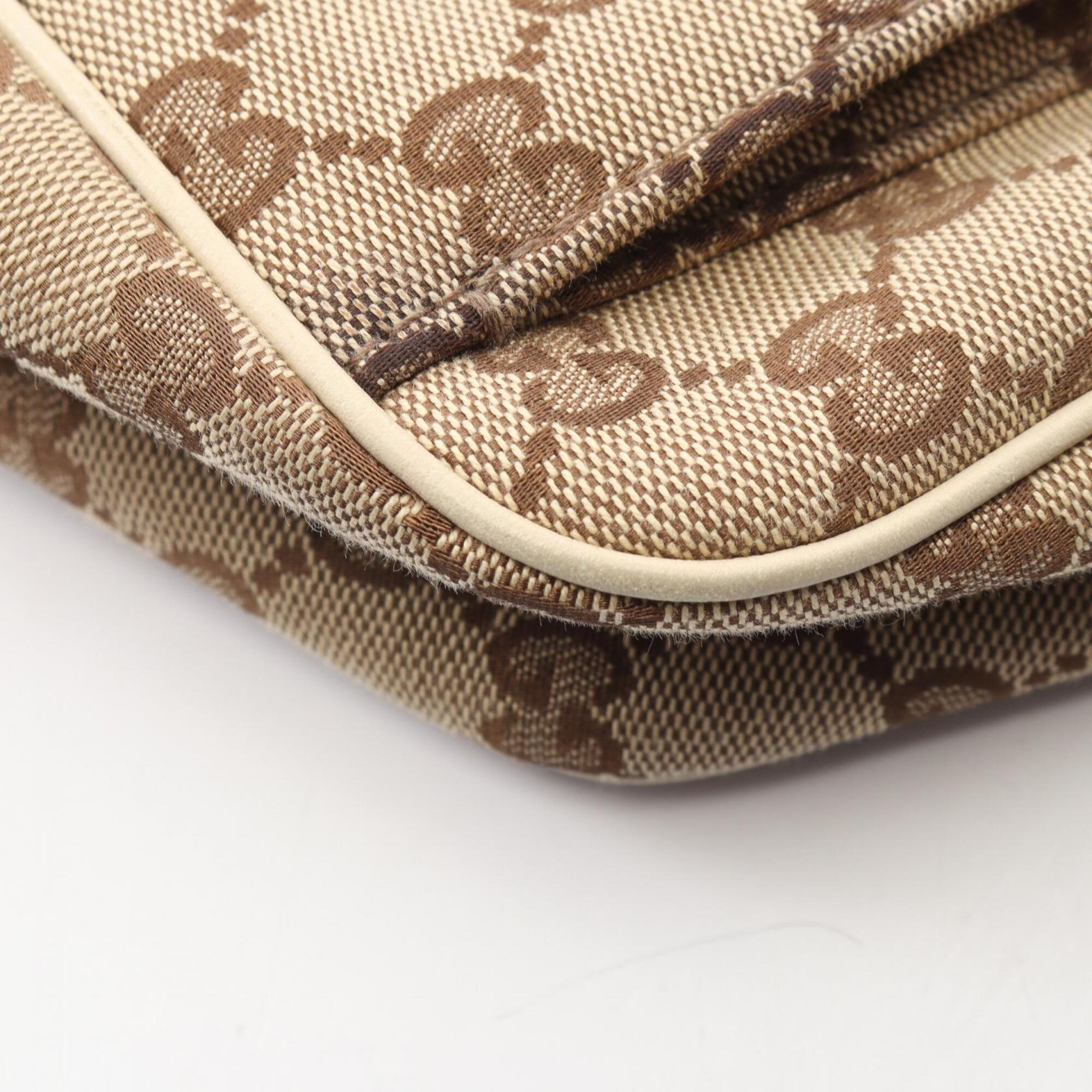 Gucci Beige Ivory Canvas Leather Handbag Shoulder Bag (Pre-Owned)